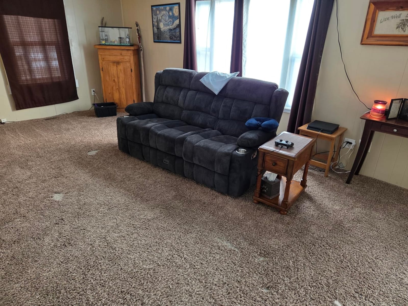 Dresegmt Loveseat Recliner Sofa, Flip Middle Backrest Design PU Leather 3 Seat Reclining Sofa with Storage Drawer, Manual Couch for Living Room/RV (Black, PU) customer photo 2