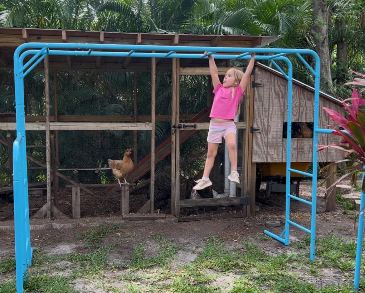 Outdoor Monkey Bar Set with Climbing Frame, Gymnastics bars, Playground Sets for Backyards, Metal Monkey Bars for Kids Ages 3 and Up, Backyard Playground Set with Powder Coated Steel, Blue customer photo 1
