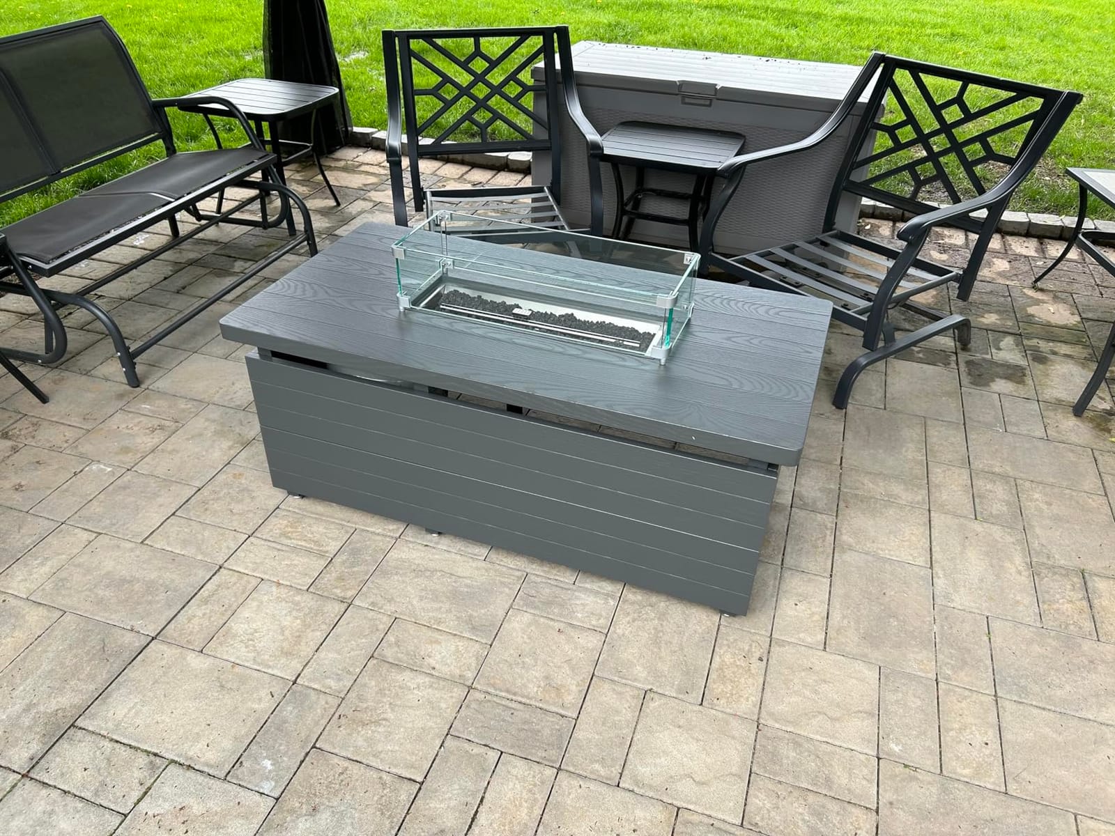 Sundale Outdoor 51 Inch Outdoor Fire Pit Table, 50,000BTU Rectangle Propane Fire Pit with Sliding Tank Holder, Glass Wind Guard, Removable Lid, CSA Certified, Gray customer photo 2