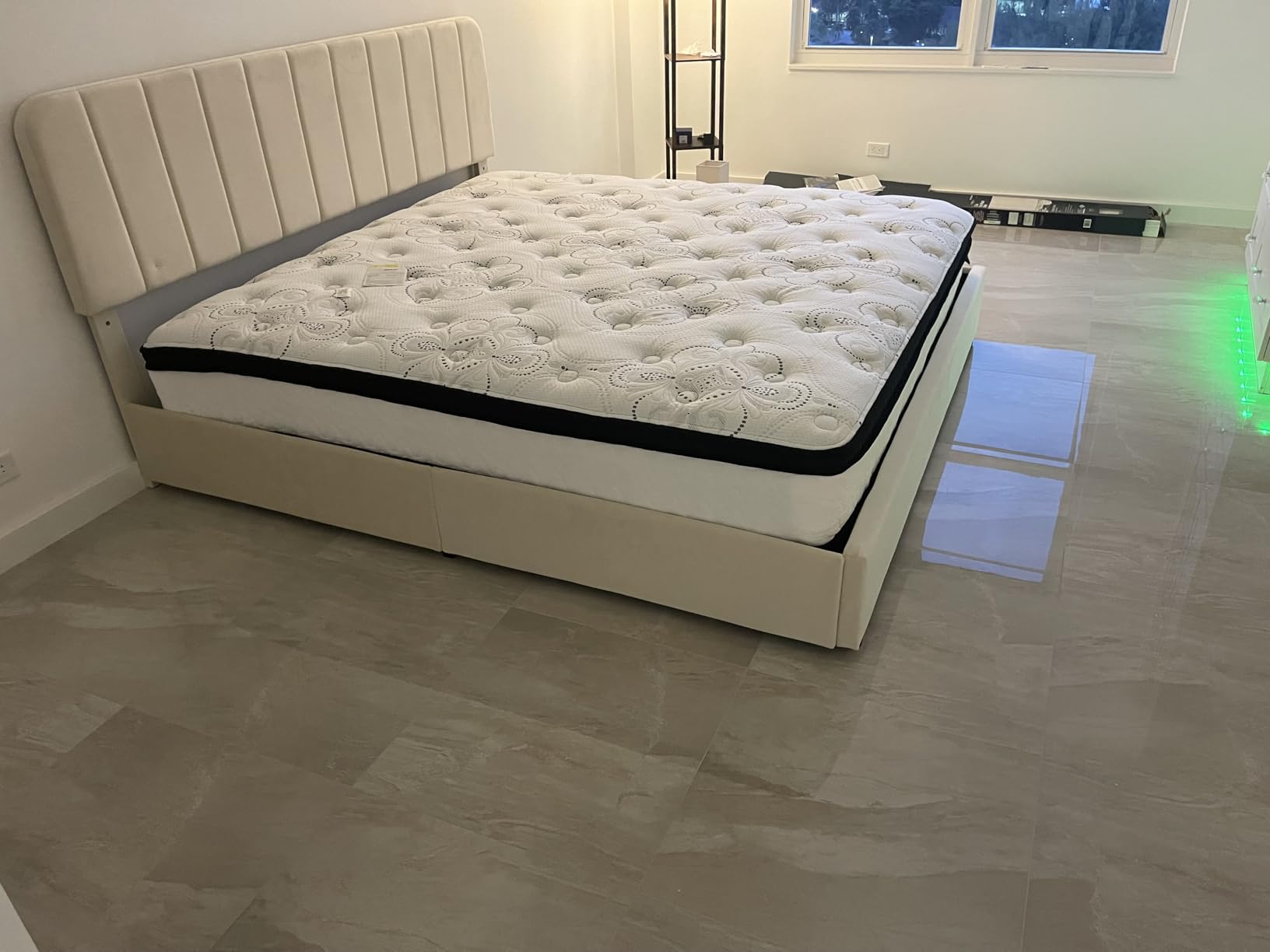 VECELO Queen Size Upholstered Bed Frame with 4 Drawers and Headboard, Velvet Platform Storage Bedframe, Wooden Slats Support, No Box Spring Needed, Beige customer photo 1