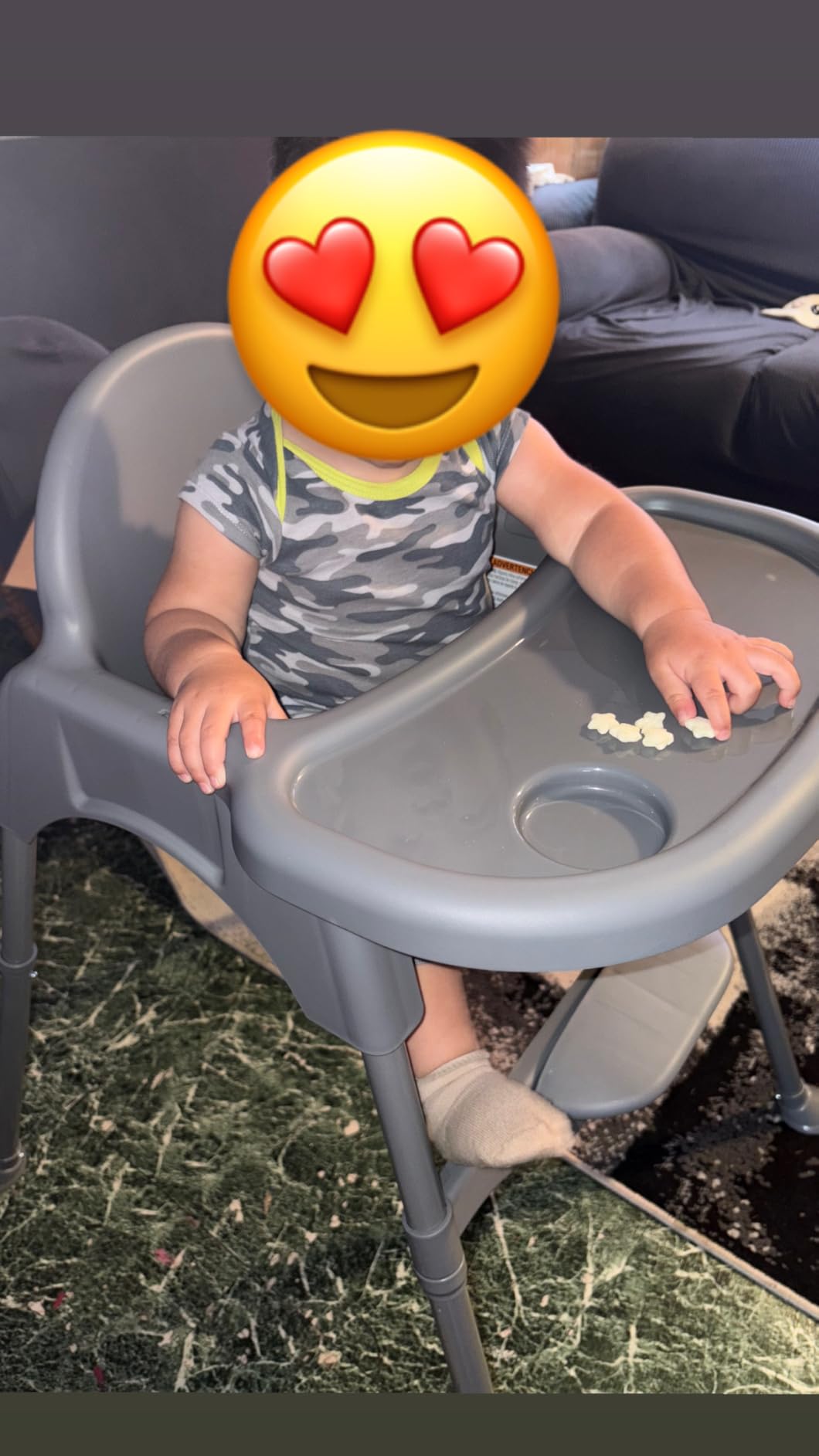 Cosco Kids Canteen High Chair Lightweight Portable Baby Feeding Chair with Adjustable Tray, Easy to Clean, Kitchen or Dining Use, Toddlers Up to 33 lbs, Mono Grey customer photo 1