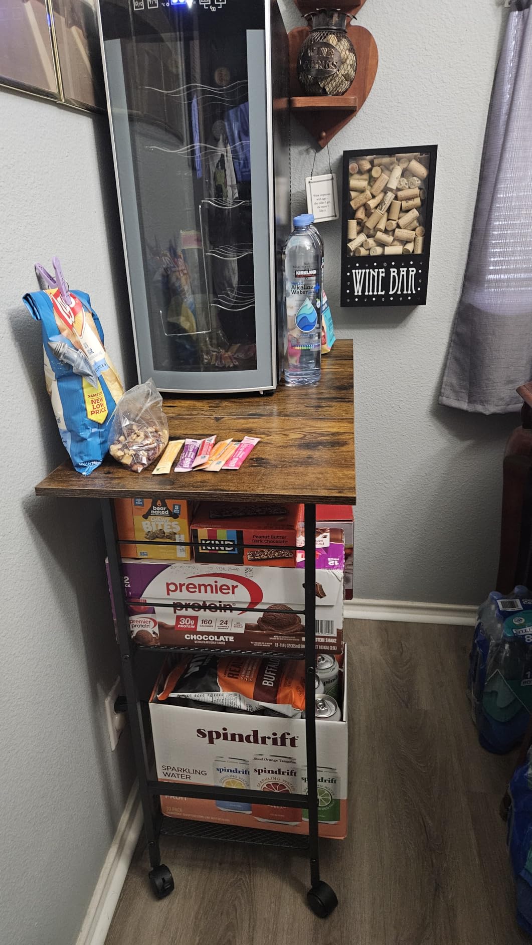 Kitchen Island with 3 Shelves, Rolling Kitchen Cart with 6 Hooks and Protective Shelf, Microwave Stand on Lockable Wheels, Bakers Rack Coffee Bar for Dining, Living Room, Outdoor, Metal Frame customer photo 2