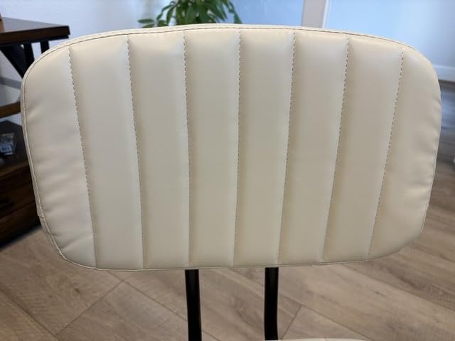 Sweetcrispy Office Desk Chair - Small Vanity Chair with Lumbar Support, Armless PU Leather, Height Adjustable Rolling Swivel Task, Beige White customer photo 1