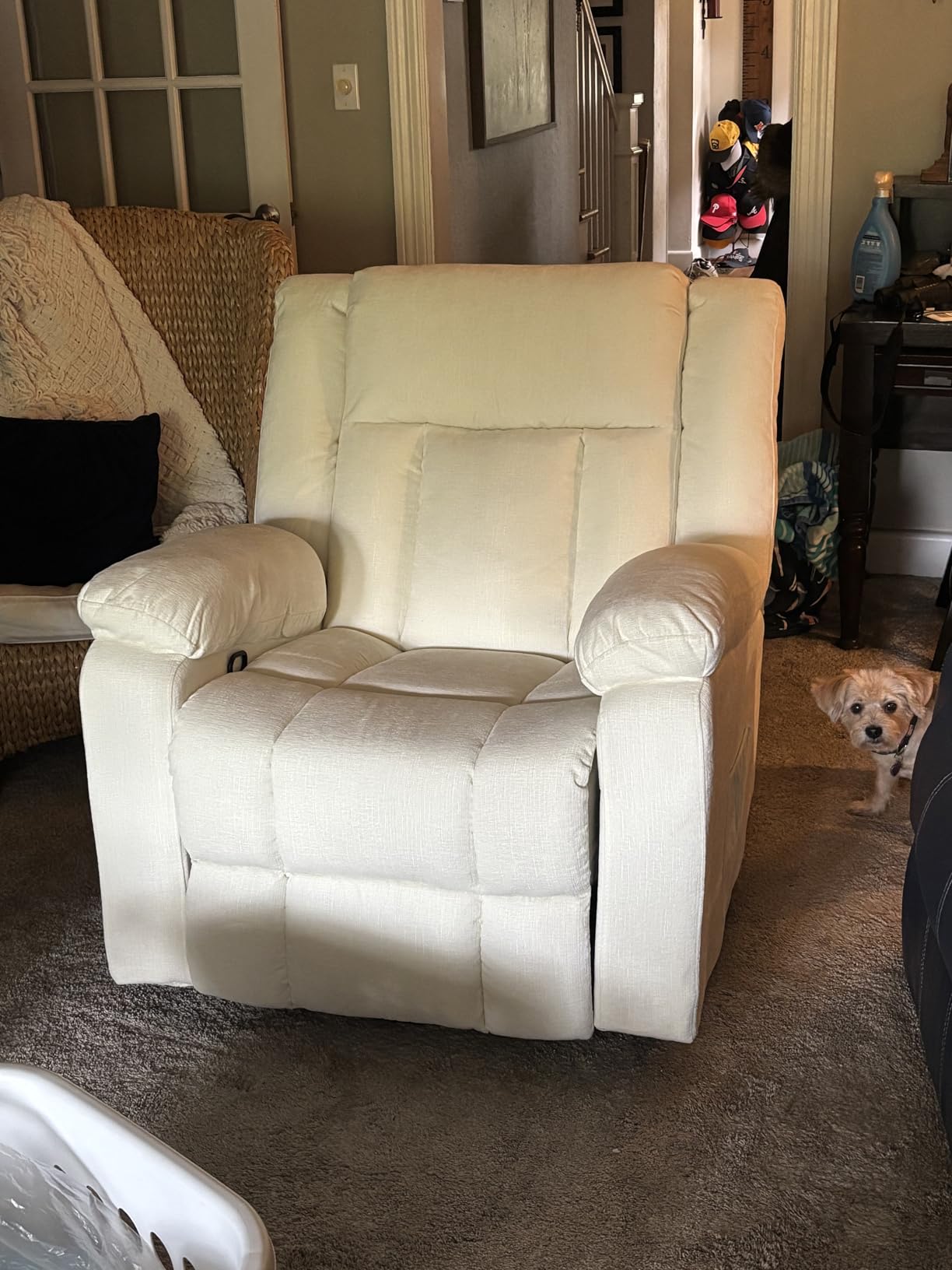 Korser Rocker Recliner, Glider Recliner Chairs for Adults, 360° Swivel Rocking Chair with Massage and Heating, Nursery Chair with Storage and USB Charging, Ivory White, Swivel Rocker Recliner customer photo 2