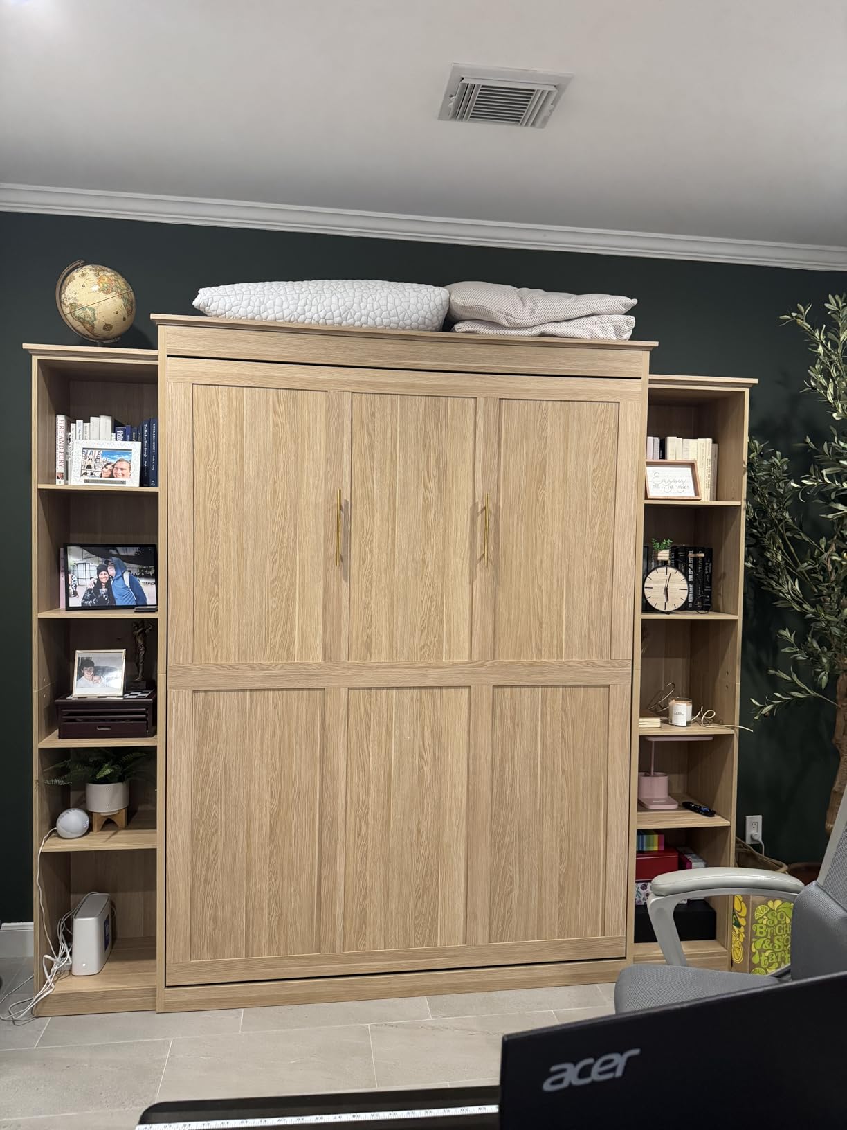 Rophefx Queen Murphy Bed Cabinet with 5-Tier Shelves, Wood Wall Bed, White customer photo 1