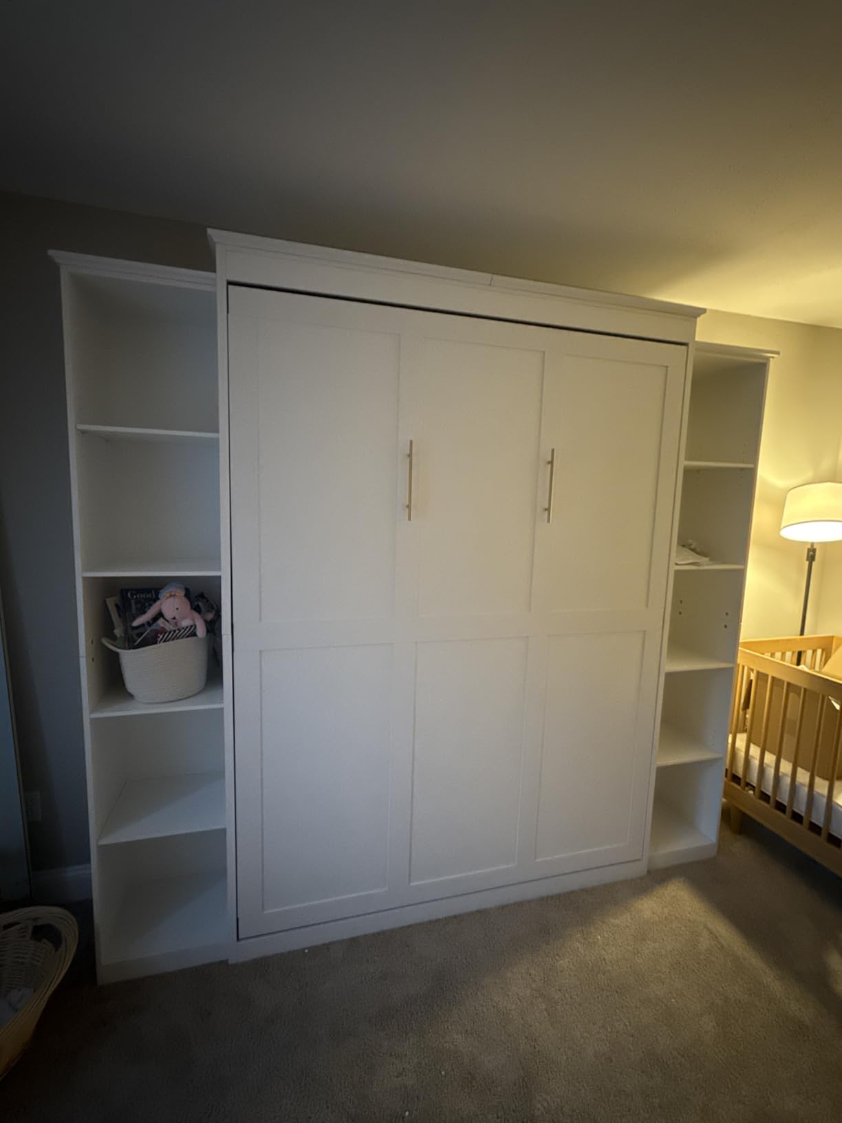 Rophefx Queen Murphy Bed Cabinet with 5-Tier Shelves, Wood Wall Bed, White customer photo 2