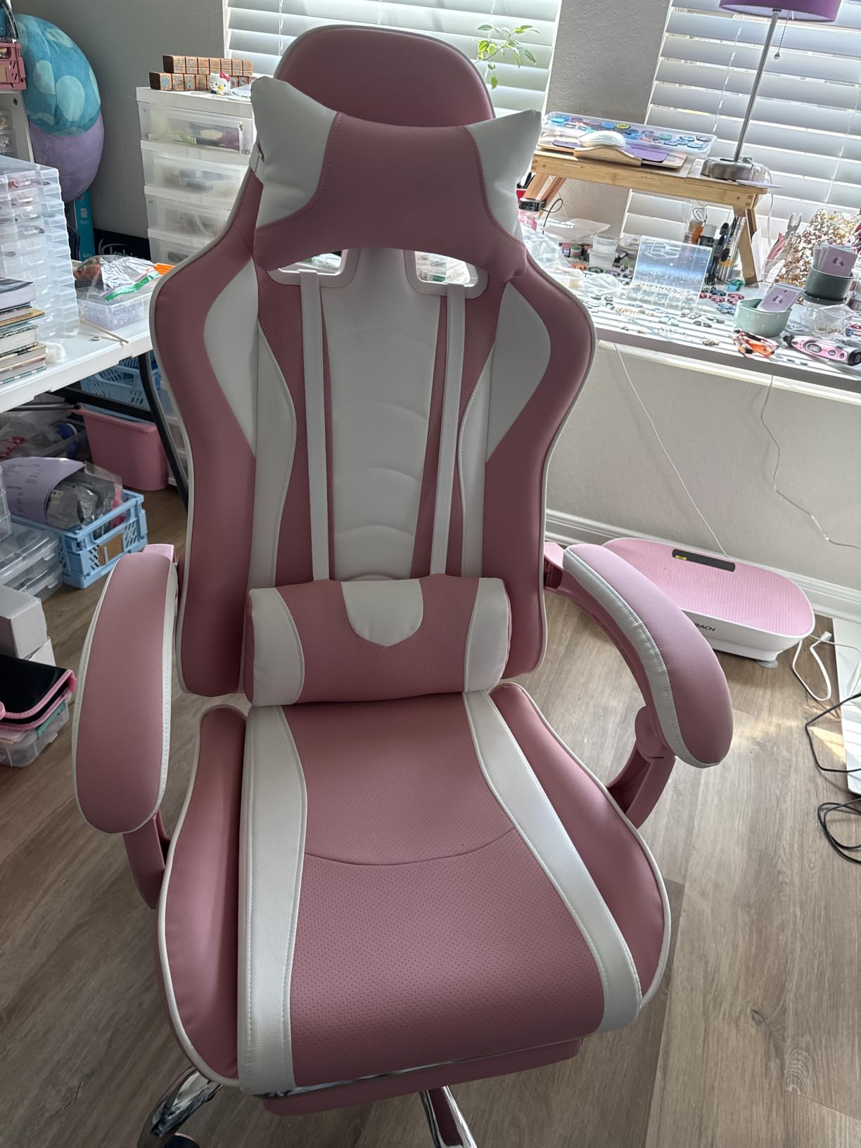 Yaheetech Gaming Chair with Footrest Massage Lumbar Pillow Reclining Black | Foam-Padded PU Leather Racing Seat and Plush Headrest Recline with a Slide-Out Footrest, Metal Frame Supports up to 300 Lbs. customer photo 1