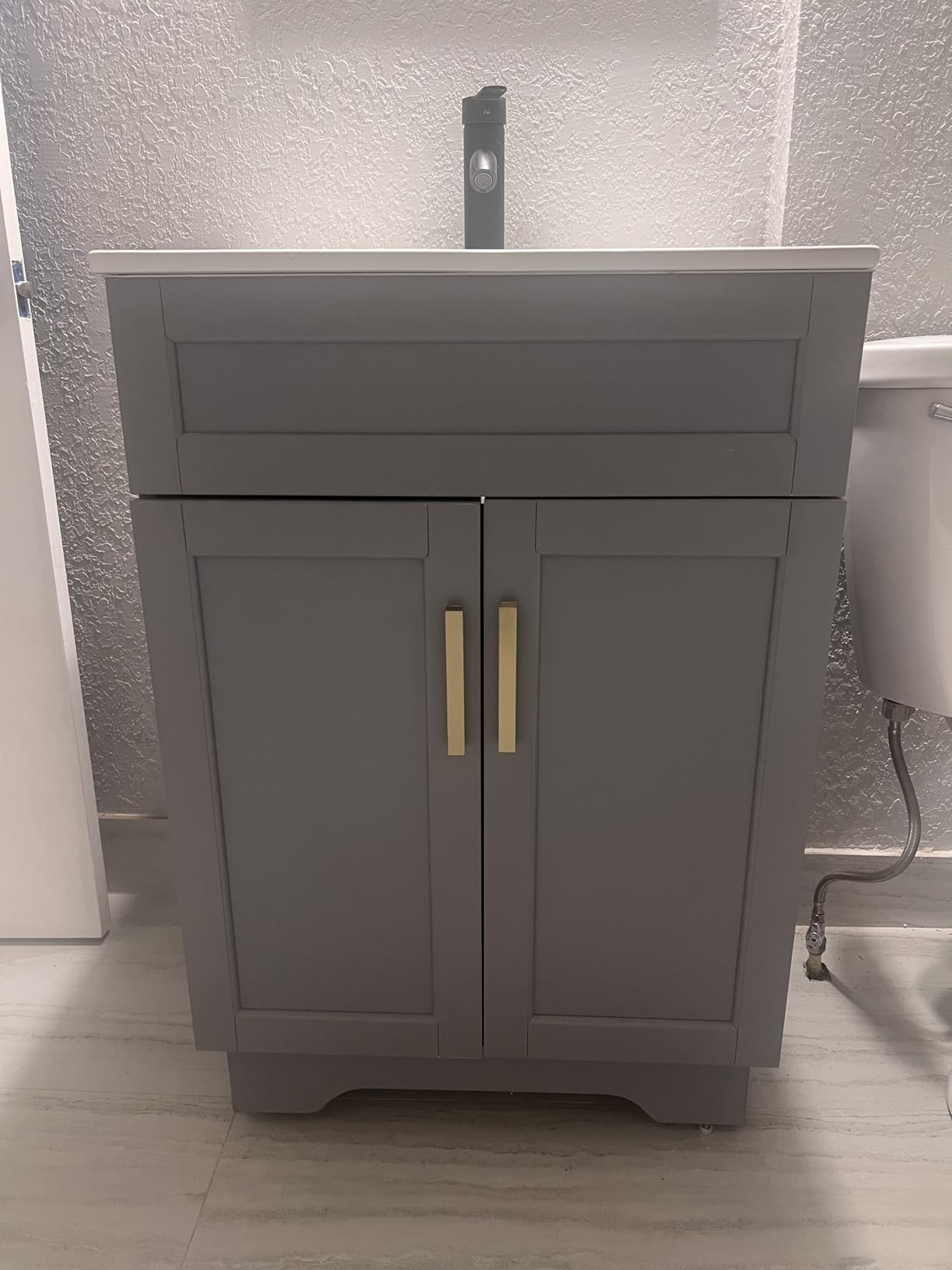 Smhxo Floating Bathroom Vanity with Sink, 40 Inch Wall Mounted Bathroom Vanity with 2 Drawers and Wave-Carved Design Door, Modern Wooden Cabinet with Ceramic Sink and Storage, Grey customer photo 2