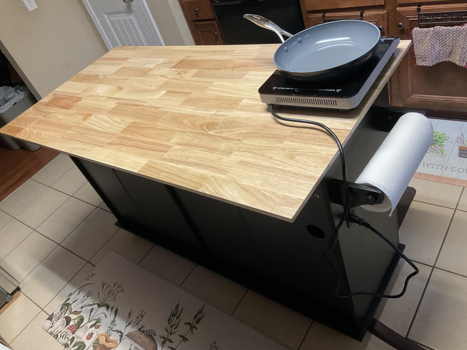 JassmiPkwy 67’’ Movable Kitchen Island with Drop Leaf and Power Outlet, Lockable Sliding Countertop Rolling Island Cart with 2 Large Drawers, Spice, Towel Rack,Black customer photo 2