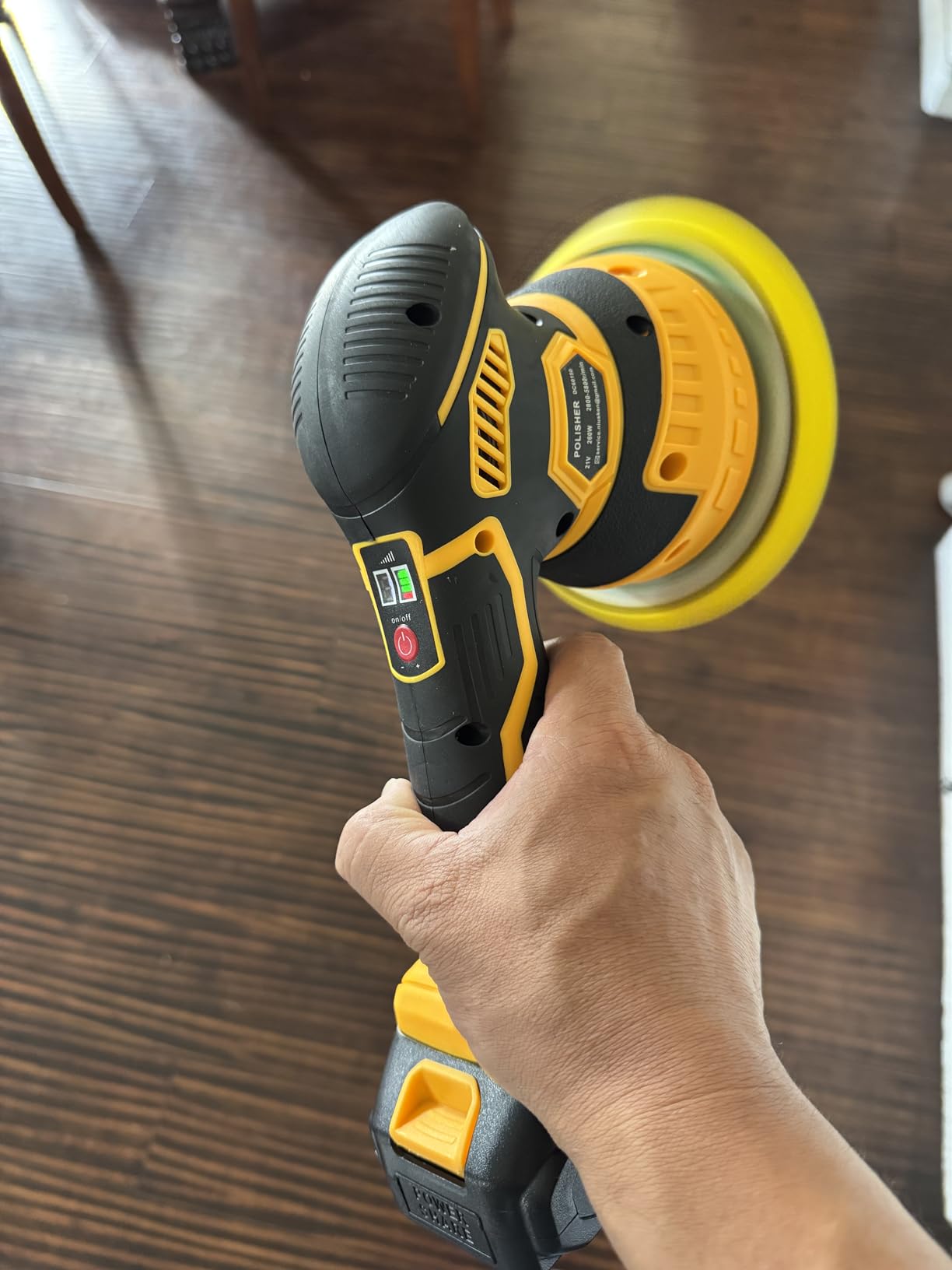 Cordless Car Buffer Polisher kit, DA Polisher with 2*21V Batteries | 2x 21V 2000mAh Batteries, 6-speed, LED Display, Random Orbital, 18 pcs Assorted Polishing Pads for Car Detailing-Yellow customer photo 2