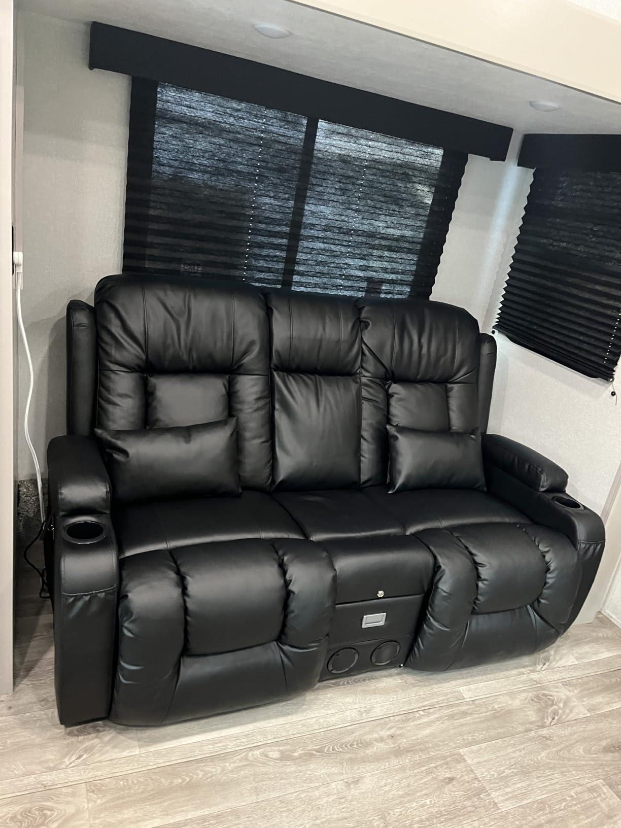 URRED Power Loveseat Recliner Sofa with Massage and Heat，Dark Brown | Wall Hugger Reclining Loveseat with Console, RV Couch Home Theater Seating with LED Lights for Living Room, Faux Leather customer photo 1