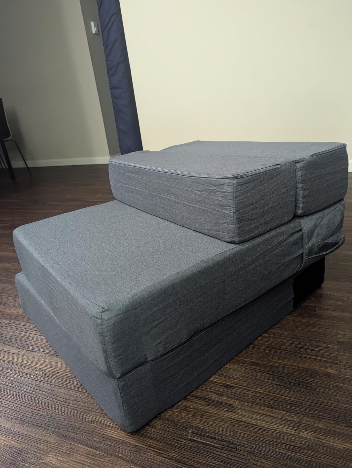 JKMAX Queen Size Folding Sofa Bed - 4 in 1 Convertible Sleeper Chair with Two Pillows - High Density Memory Foam Futon Couch - Foldable Bed for Living Room Bedroom (Beige) customer photo 1