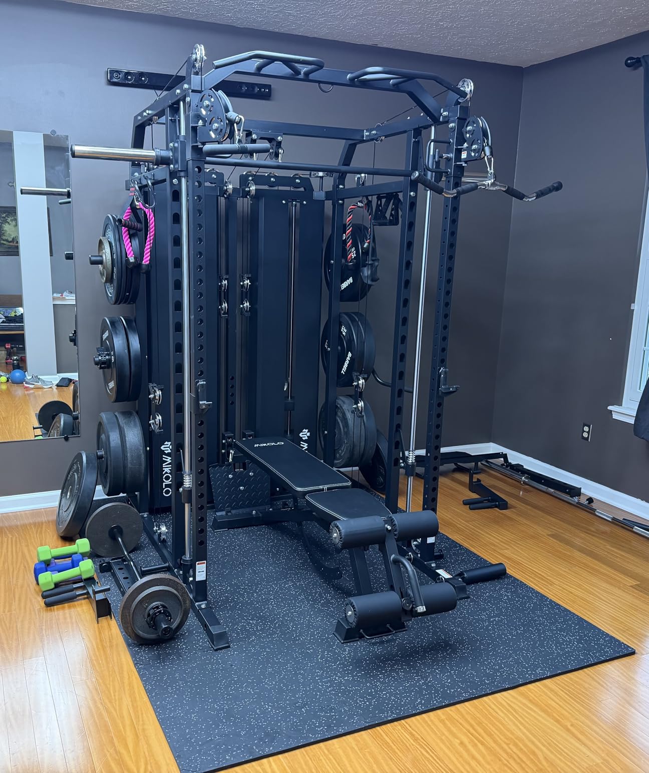 Mikolo Smith Machine with Weight Stack, Power Cage Home Gym System with LAT Pulldown & Cable Crossover, Multi-Functional Trainer with Dual Pulley System, Includes 10+ Free Attachments customer photo 1