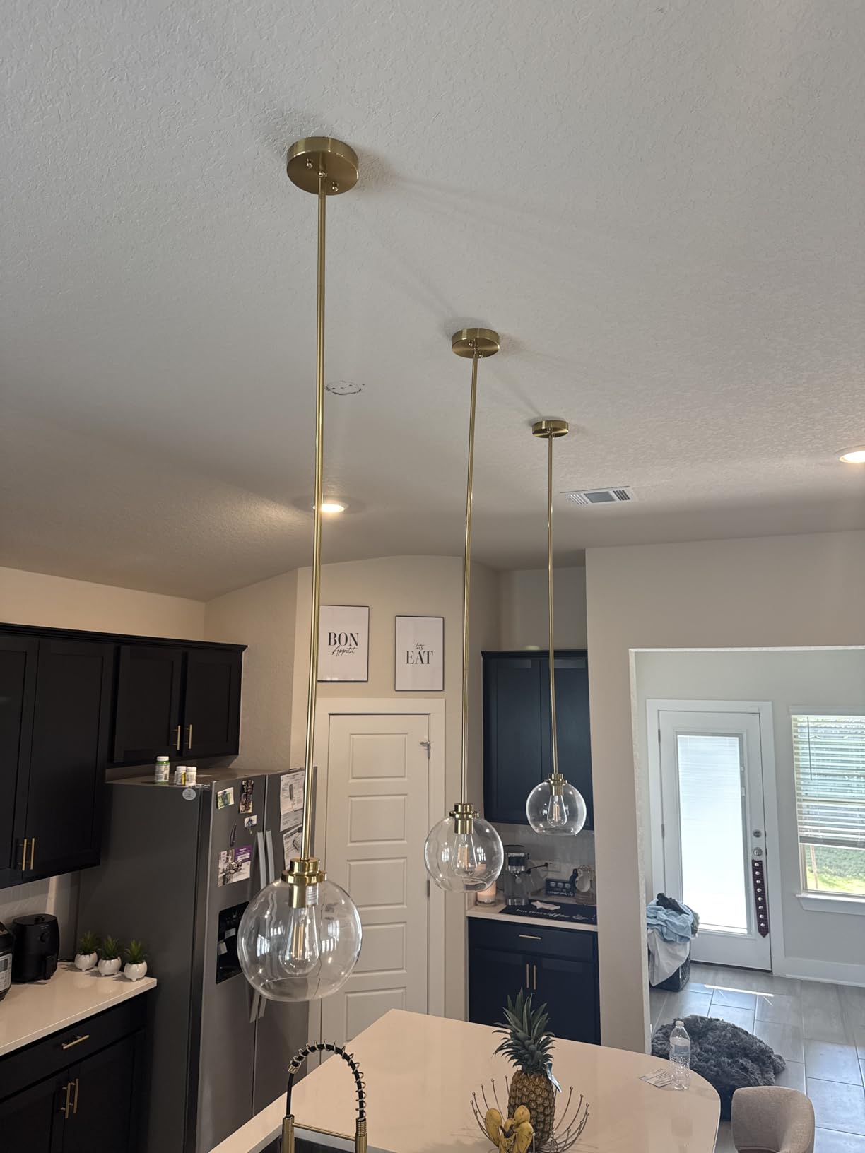 EDISHINE Modern Pendant Lights Kitchen Island 2 Pack, Hanging Light Fixture with Clear Glass Globe Shade, Hardwired Matte Black Adjustable Metal Rod for Bathroom, Dining Room, Bedroom customer photo 1