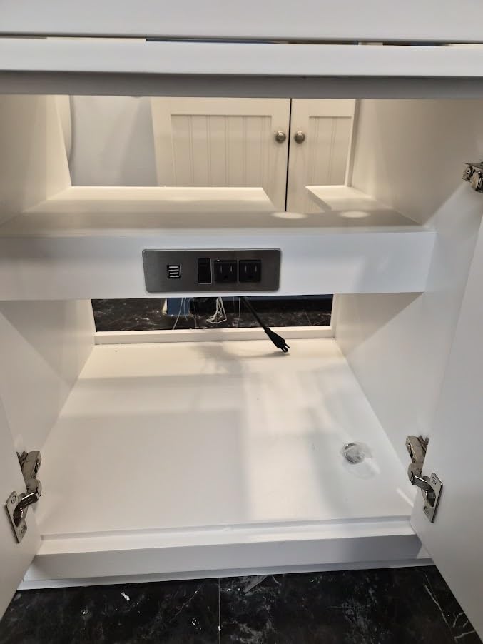 48-inch Dark Walnut Bathroom Vanity with Sink, Solid Wood, 0.79-inch Stone Countertop and Backsplash, 9 Drawers, 2 Soft Closing Doors customer photo 1