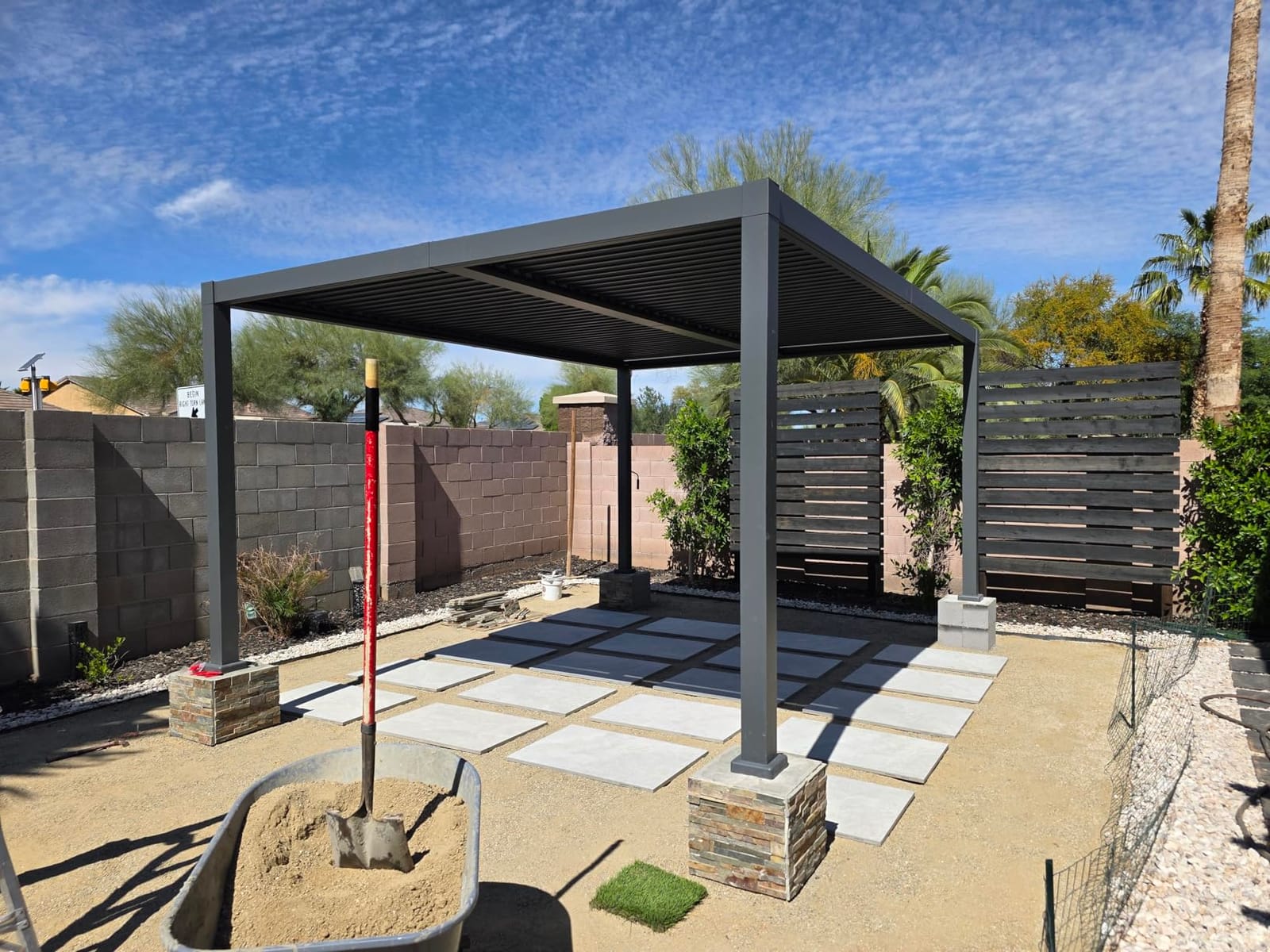 GarveeLife Louvered Pergola 10 ft x10', Outdoor Pergola with Adjustable Louvered Roof, Reinforced Aluminum Frame, Integrated Drainage System, Hardtop Gazebo for Patio, Deck, Wood Grain customer photo 1