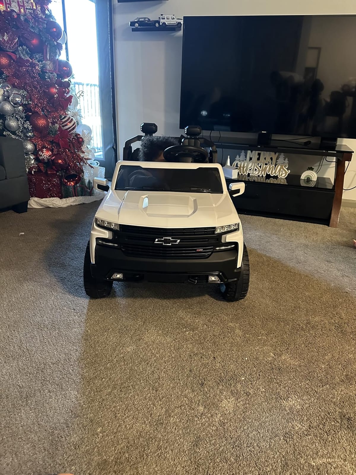 First Ride On 24V 2 Seater Ride on Car for Kids, Licensed Chevrolet Silverado Electric Car for Kids with Remote Control, Ride on Truck with Bluetooth, LED Lights and Seat Belts (White) customer photo 1