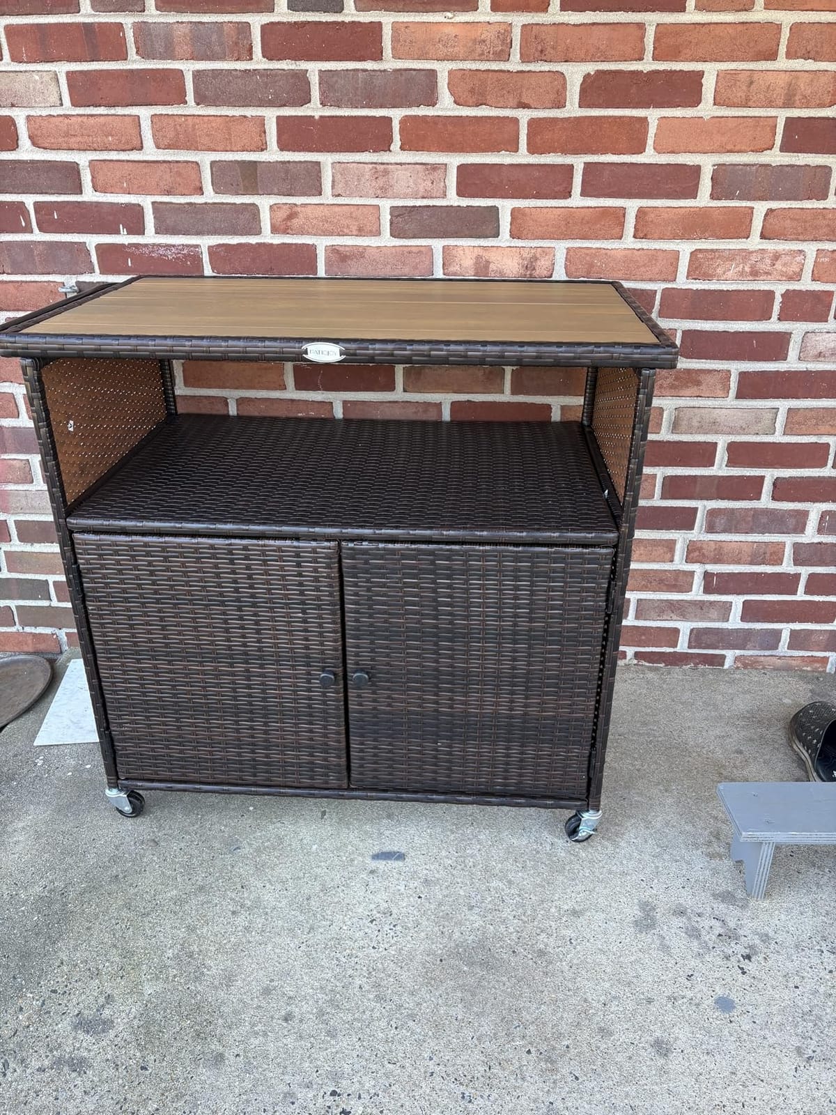 HAPPYGRILL Outdoor Storage Cabinet with Wheels, PE Rattan Patio Buffet Sideboard Bar Cart for Garden, Backyard & Poolside customer photo 2