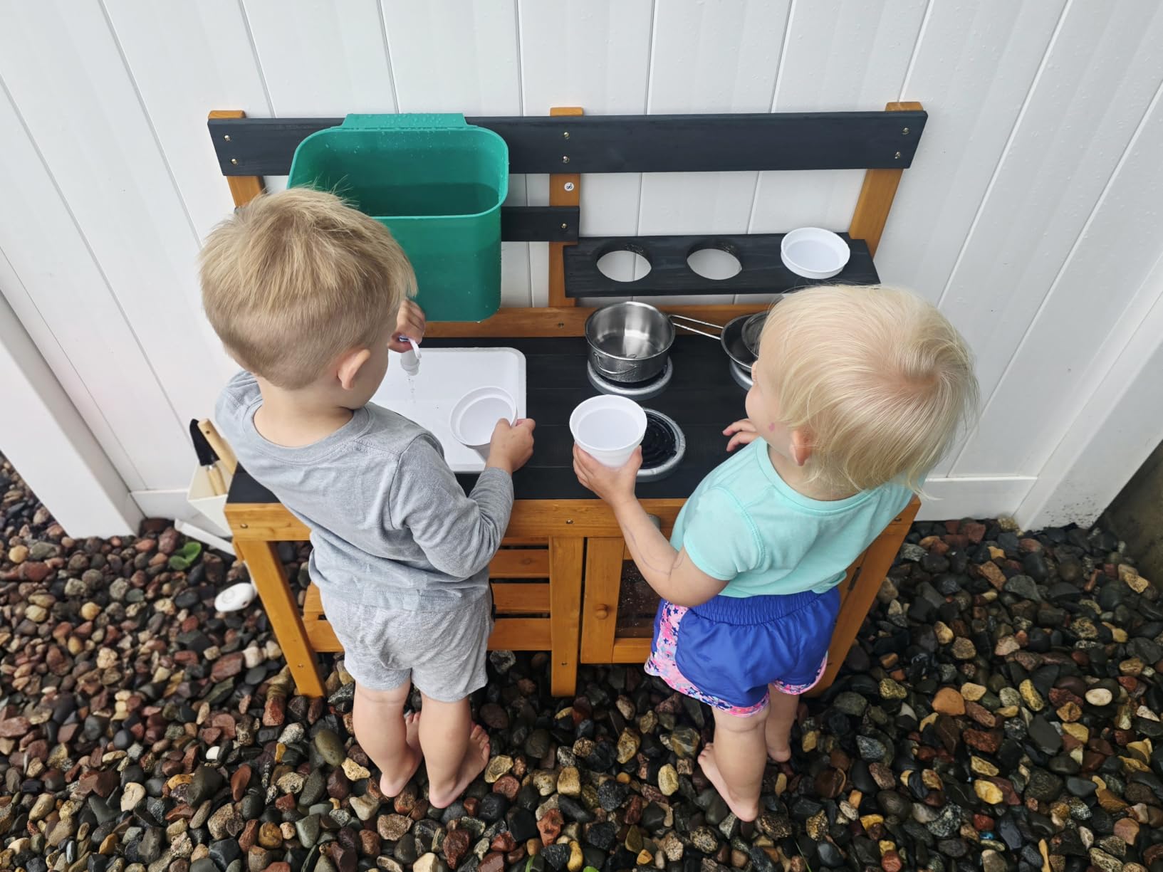 ROBOTIME Mud Kitchen for Kids Outdoor - Wooden Outdoor Play Kitchen Set with Real Water Play, Cooking Pots & Gardening Tools - Sensory Toy Kitchen for Pretend Play Ages 3+ customer photo 1
