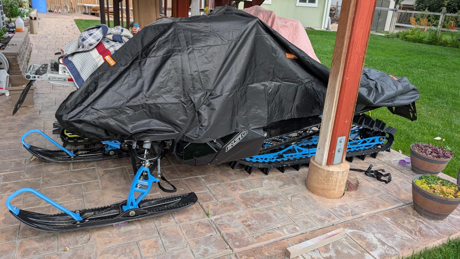 Snowmobile Cover 900D for Outdoor Storage, Waterproof Sled Cover | UV Protection, 2 Windproof Buckles, Air Vents,Breathable, 4 Reflective Strips, Universal Trailerable Snowmobile Cover customer photo 1