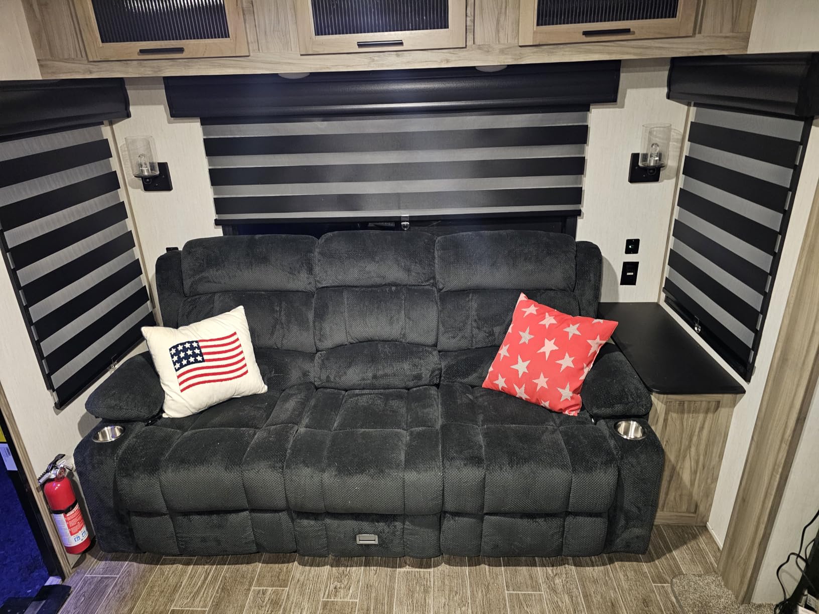 RV Loveseat Recliner Sofa, Wall Hugger Reclining Loveseat RV Couch with USB Ports, Cup Holders, Pockets, 150° Adjustable RV Furniture Velvet Fabric Recliners for Travel & Home Theater Seating customer photo 2