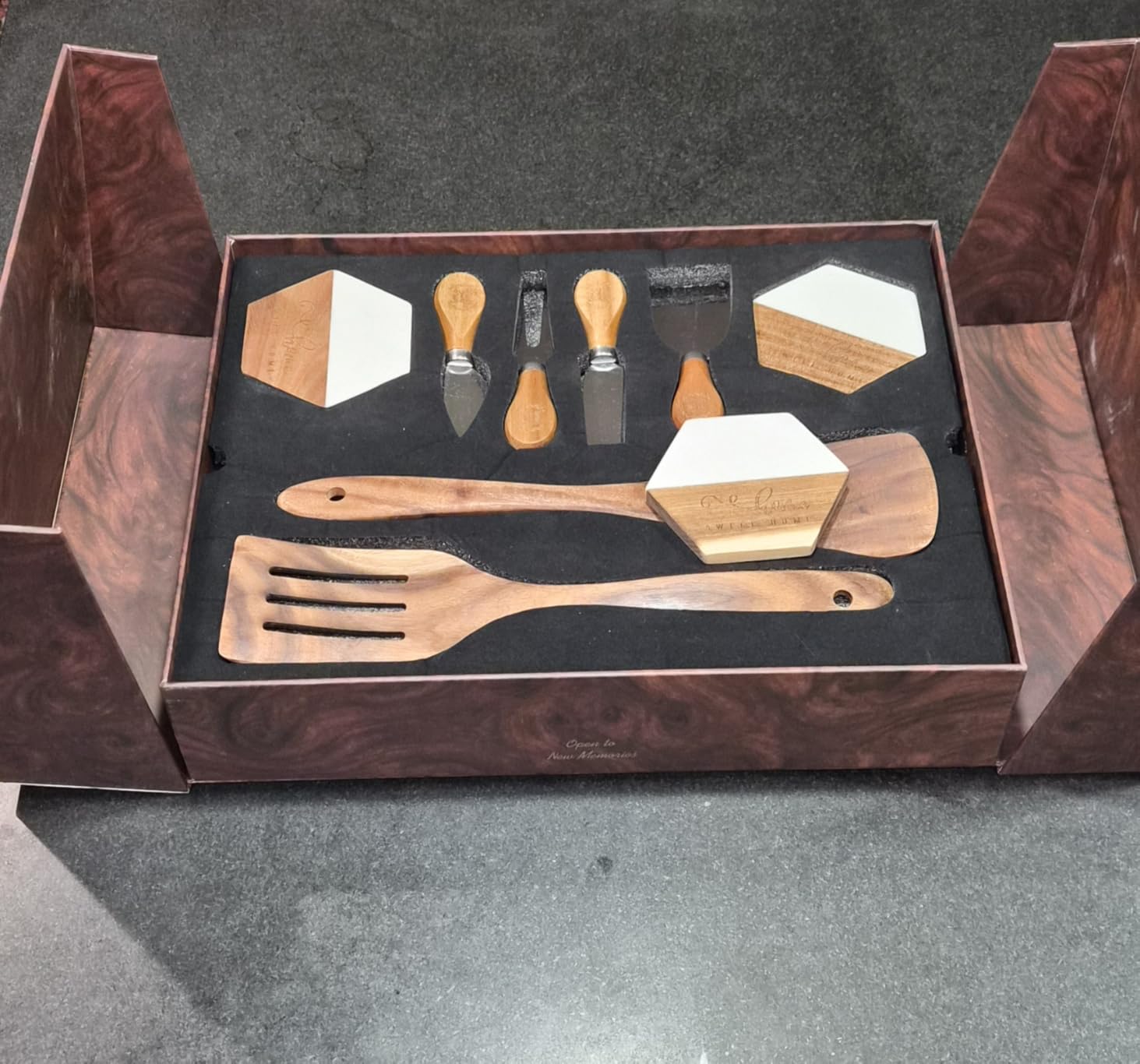 Luxury Kitchen Gift Set for Housewarming - Marble Cheese Board, Acacia Wooden Grinders, Cheese Knives & Utensils, Coaster Set - Elegant Charcuterie & Cooking Gift Box for Women, Couples, New Home customer photo 2