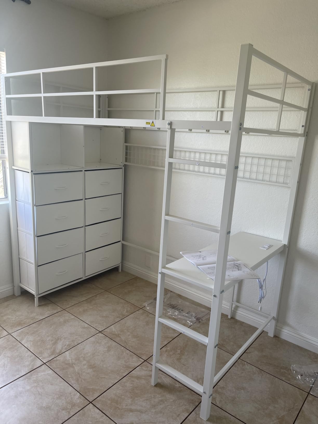 ADORNEVE Loft Bed Full Size with Desk and 8 Storage Drawers, White customer photo 2
