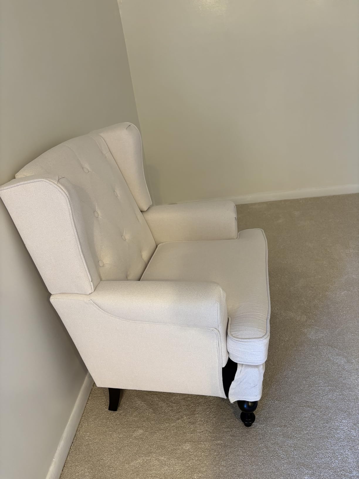 Accent Chair for Living Room, Mid Century Modern Upholstered Armchair, Wingback Chair with Tufted High Back and Solid Legs, Comfy Single Sofa Side Chairs for Bedroom, Black customer photo 2