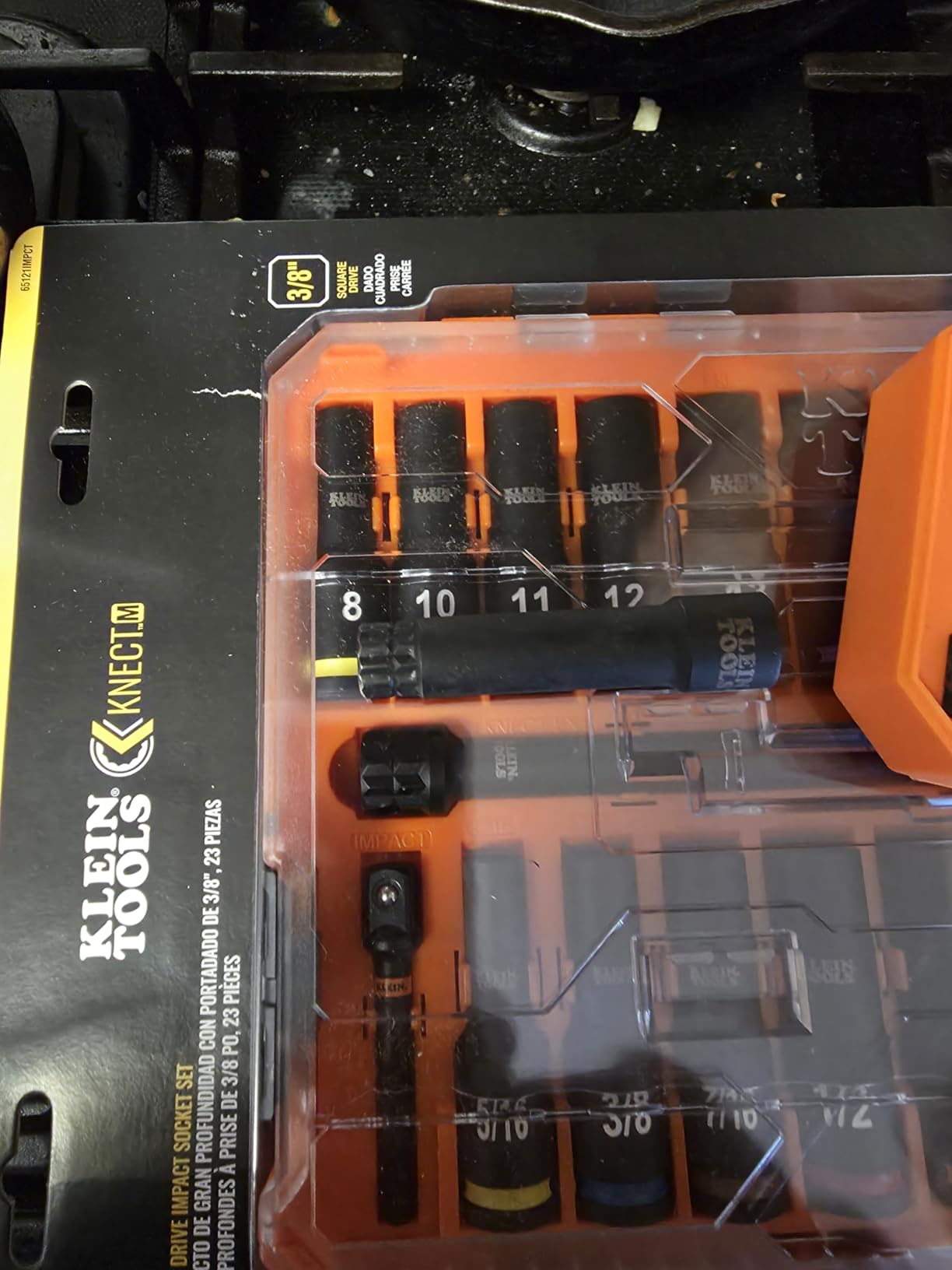 Klein Tools 65121IMPCT KNECT Deep-Well 3/8-Inch Drive Impact Socket Set, SAE and Metric, 23-Piece Tool Set, Impact Driver Adapter, Multi-Purpose Wrench Adapter, Color-Coded, MODbox Socket Organizer customer photo 1