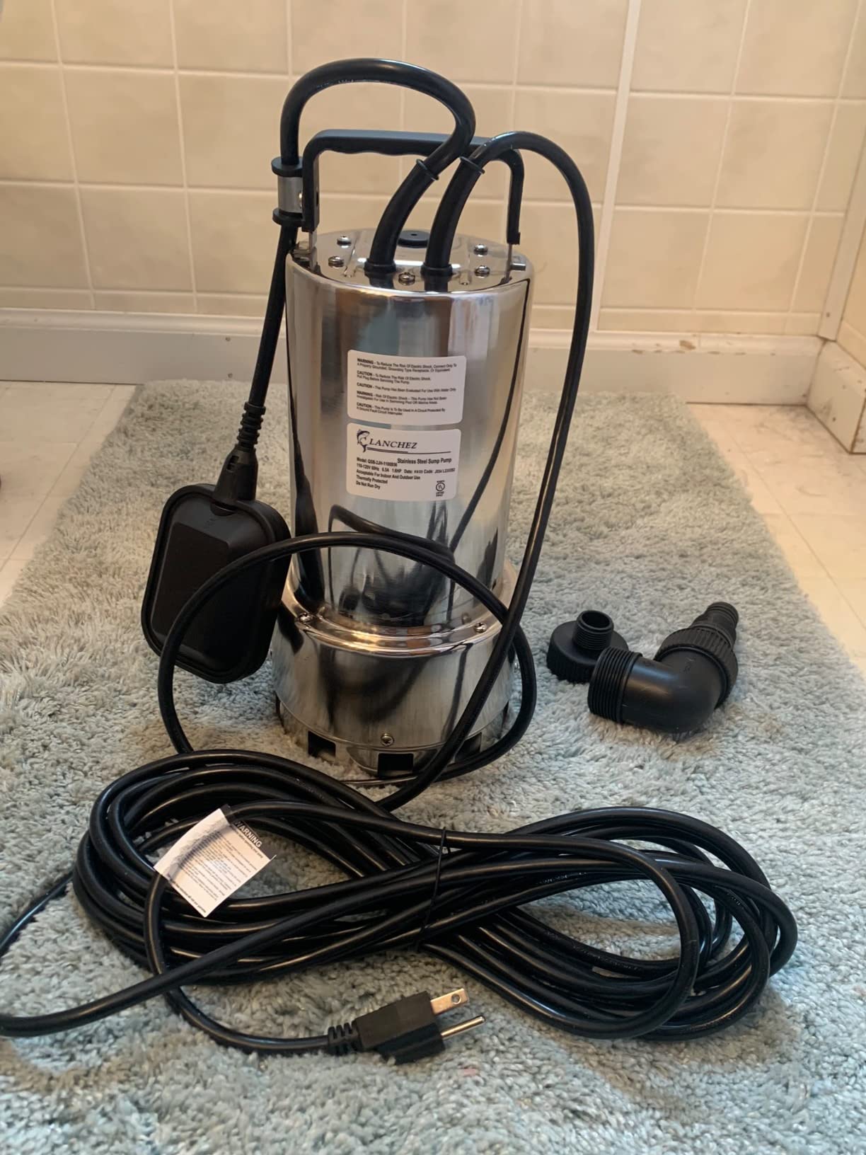 LANCHEZ Sump Pump, 1.6HP High Flow Submersible Water Pump with Float Switch, 6000GPH Automatic Transfer Utility Pump Pump for Swimming Pool Basement Flooded Pit Sewage Sink Tub, Stainless Steel Large customer photo 2