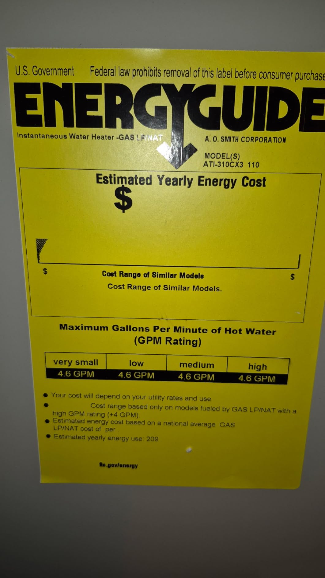A. O. Smith Water Heater | 10 GPM, 199K BTU | NG or Propane | ATI-510CX3 customer photo 1