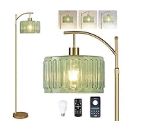 ILLMTW Glass Floor Lamp for Living Room,Bedroom,Gold Mid Century Modern Standing Lamp with Remote,Dimmable Brass Tall Lamp Vintage Retro Green Arc Flower Floor Light Boho Bohemian customer photo 1