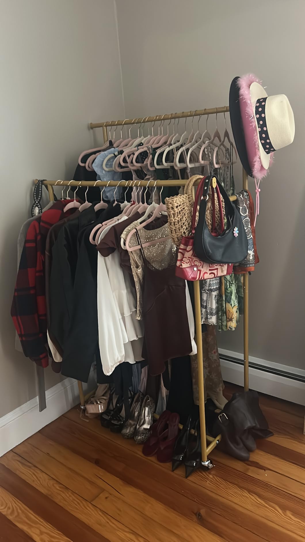 HYSEYY Clothes Rack, Double Rods Rolling Clothing Rack for Hanging Clothes, Portable Garment Rack with Wheels, Coat Rack Wardrobe Closet Load 240 LBS for Bedroom Laundry Room (Black, L) customer photo 1