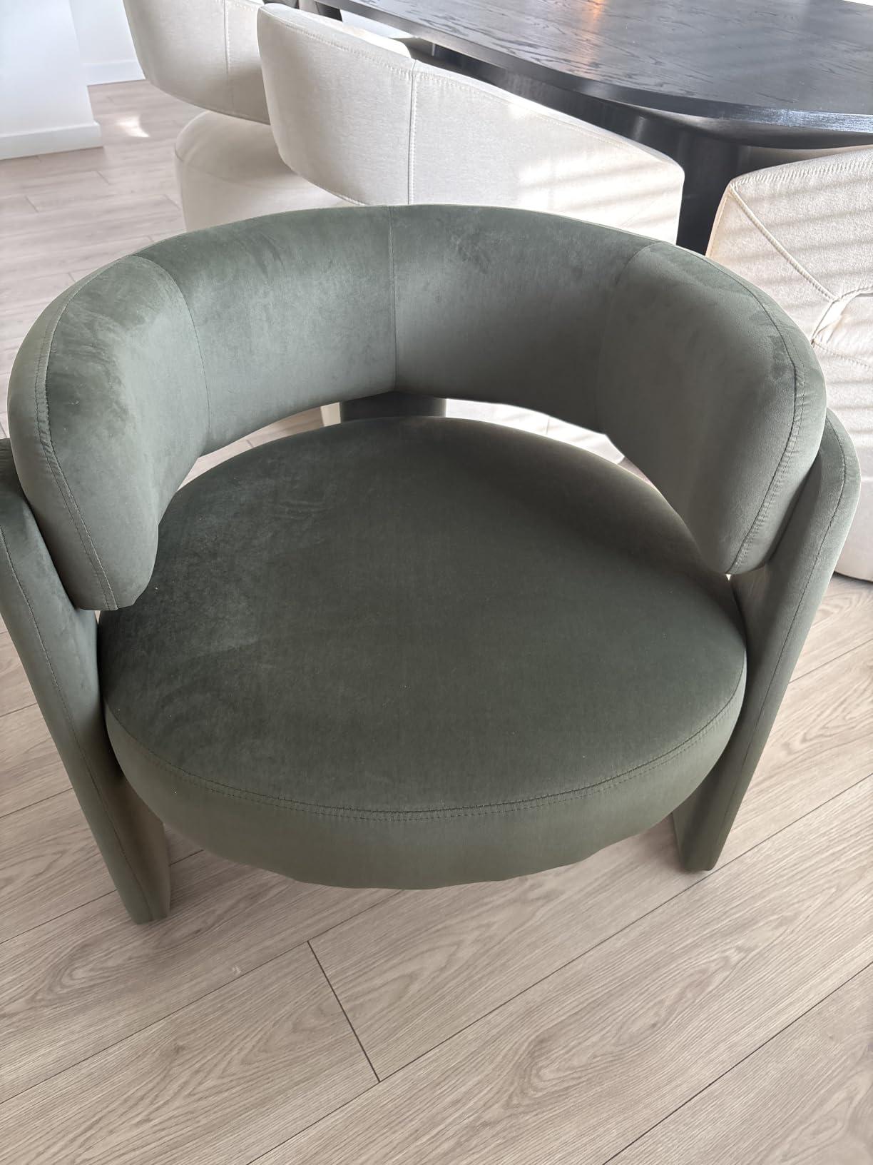 COLAMY Modern Velvet Accent Chairs Set of 2, Upholstered Barrel Chairs, Comfy Side Arm Chairs with 3 Legs for Living Room, Bedroom, Reading, Khaki customer photo 1