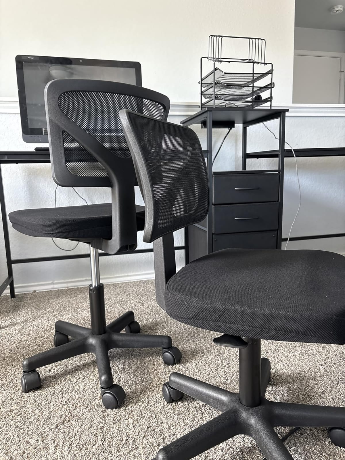 Sweetcrispy Small Armless Desk Chair - Mesh Rolling Office Chair, Adjustable Ergonomic Lumbar Support, Low-Back, Swivel Wheels, Classic Black customer photo 2