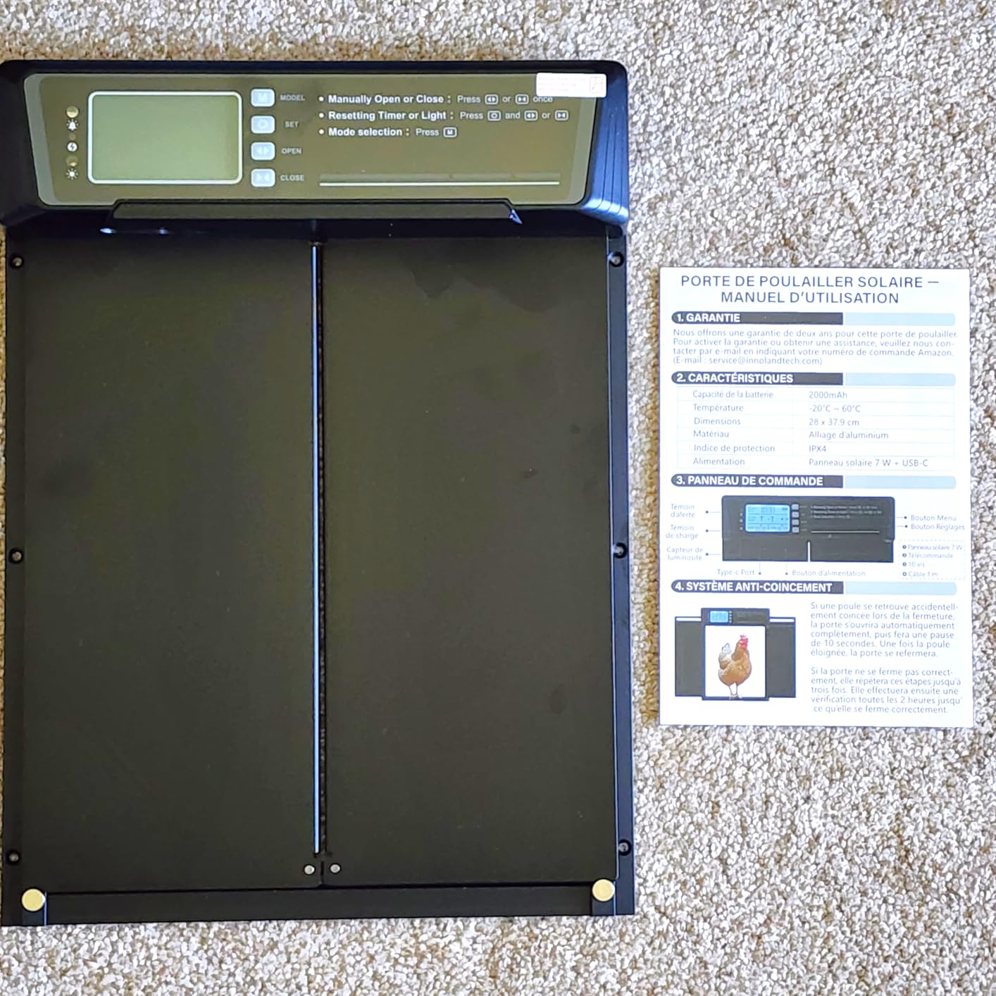 Large Size Automatic Chicken Coop Door Solar Powered - Timer/Light Sensor | Solar Chicken Coop Door Anti-Pinch, Aluminum Alloy Chicken Door | 20M Remote Control | Higher Battery Capacity customer photo 1
