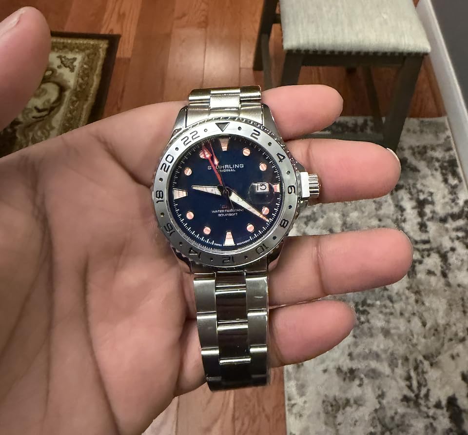 Stuhrling Original Equinox GMT 4077 Men's Quartz GMT Watch – Dual-Time Movement, Bi-Directional Bezel, Stainless Steel Bracelet customer photo 2
