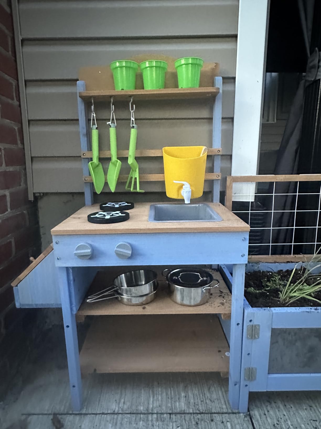 VEVOR Mud Kitchen, Outdoor Mud Kitchen for Kids, Wood Outdoor Play Kitchens with Spoons, Sink, Sunshade Canopy, Swivel Wheels, Cookware Pots and Accessories, Wooden Play Kitchens for Home, Lawn customer photo 1