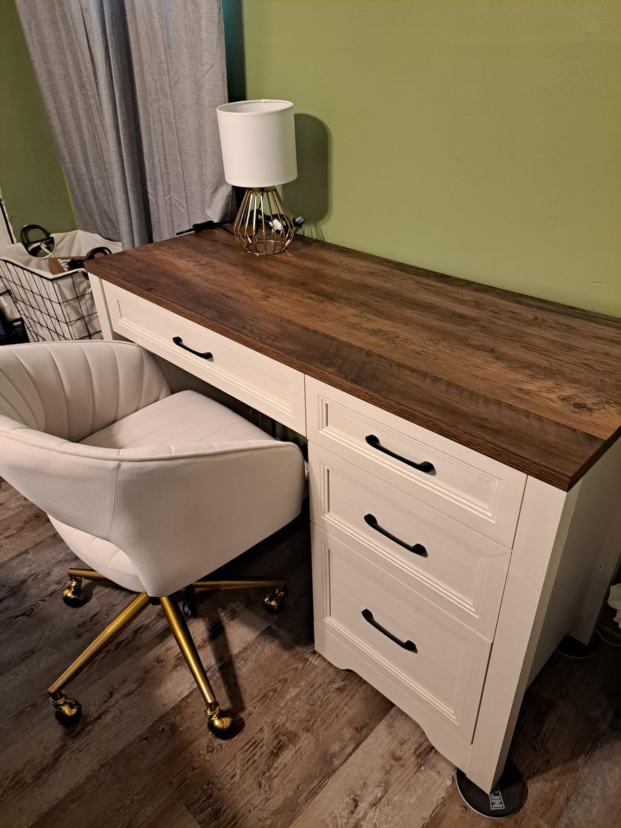 Vabches Farmhouse Executive Desk with 7 Drawers and Storage Cabinet, Rustic Large Home Writing Desk with Hutch, Workstation for Bedroom, White customer photo 1