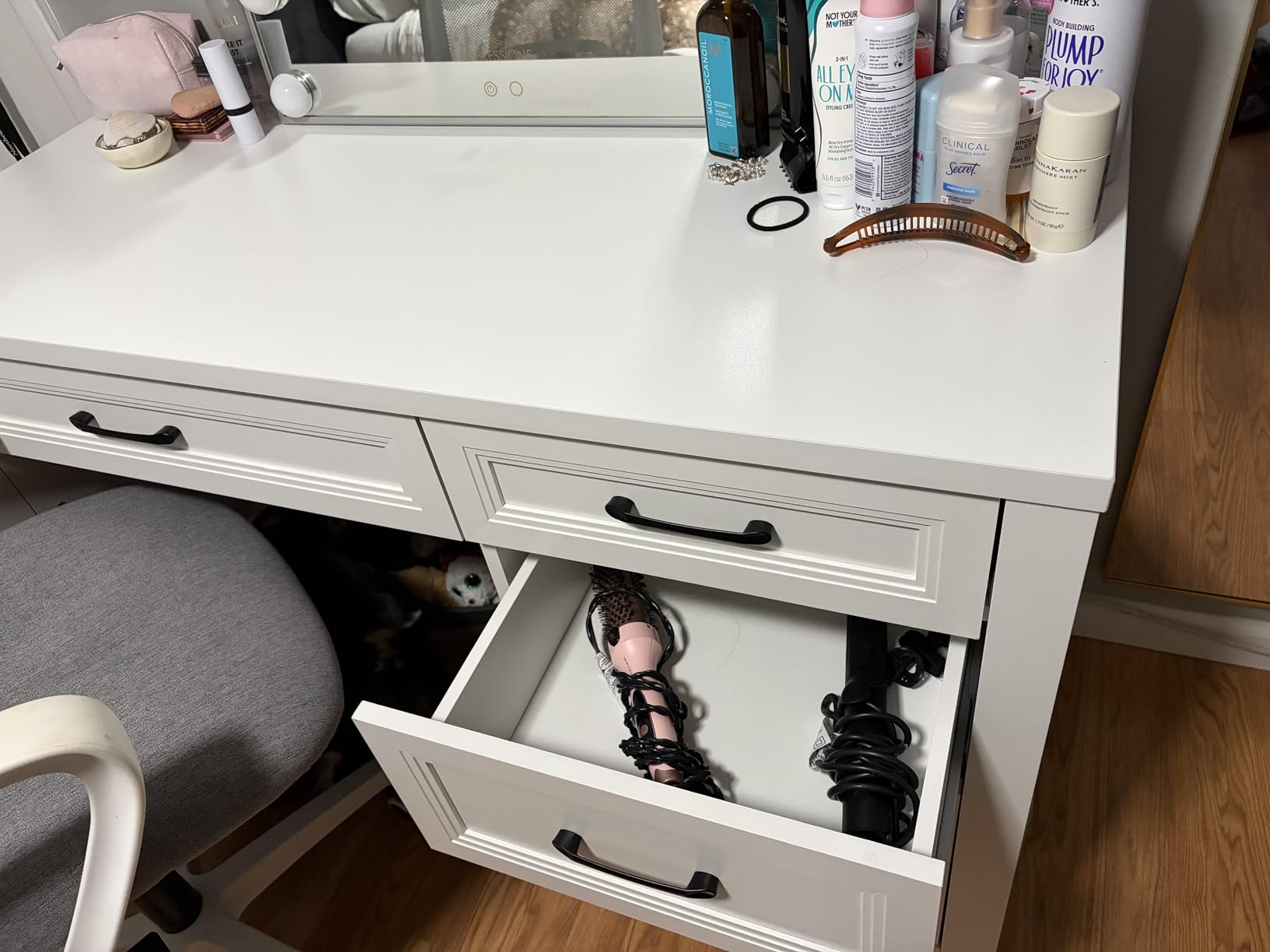 Vabches Farmhouse Executive Desk with 7 Drawers and Storage Cabinet, Rustic Large Home Writing Desk with Hutch, Workstation for Bedroom, White customer photo 2