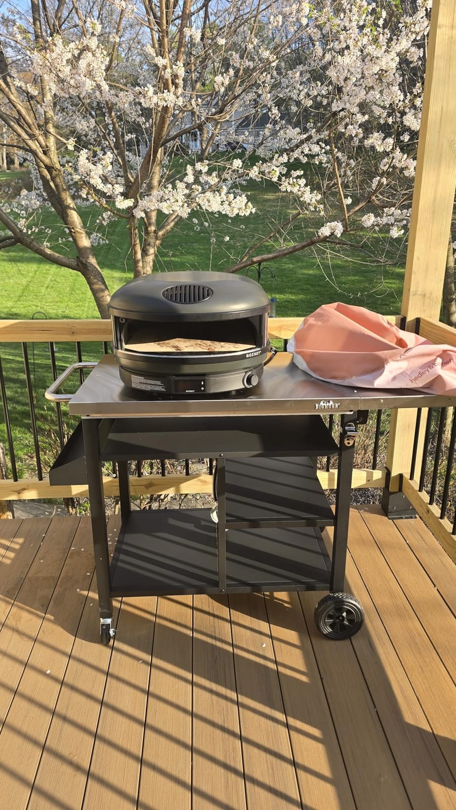 BIG HORN OUTDOORS Grill Cart, Stainless Steel Outdoor Grill Table for Infrared Grill, Pizza Oven Stand Compatible with Big Horn, Ninja, Ooni Pizza Ovens, Outdoor Cooking Table, 48.4