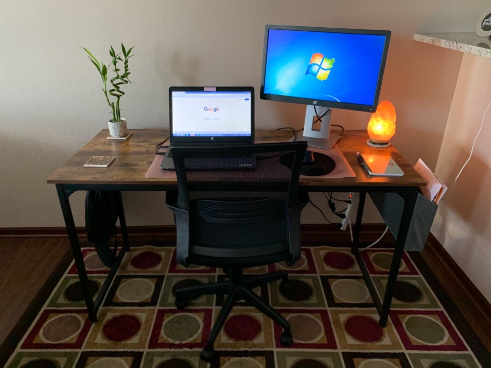 CubiCubi Electric Standing Desk 48 x 24 Inch, Height Adjustable Sit Stand Desk with Memory Presets, Splice Desktop Computer Desk for Home Office, White Frame/Light Walnut Top customer photo 1