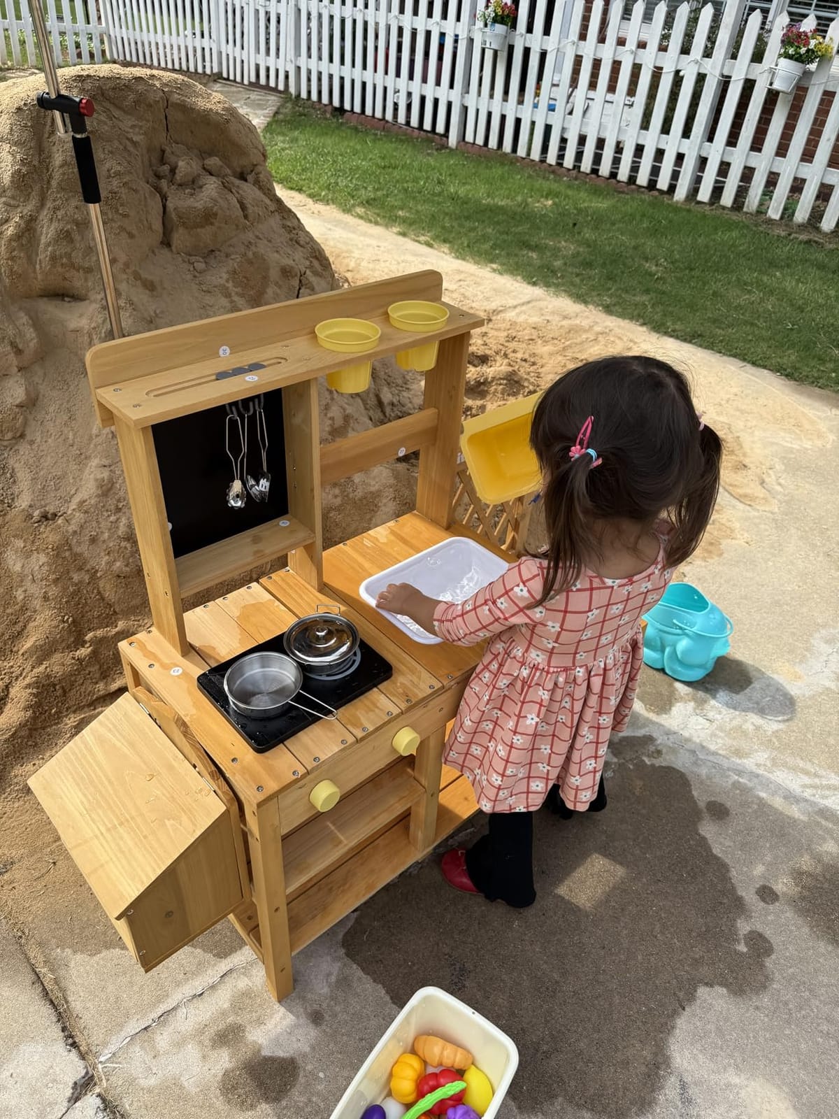 Wooden Mud Kitchen for Kids with Running Water Sink, Outdoor Play Kitchen customer photo 2