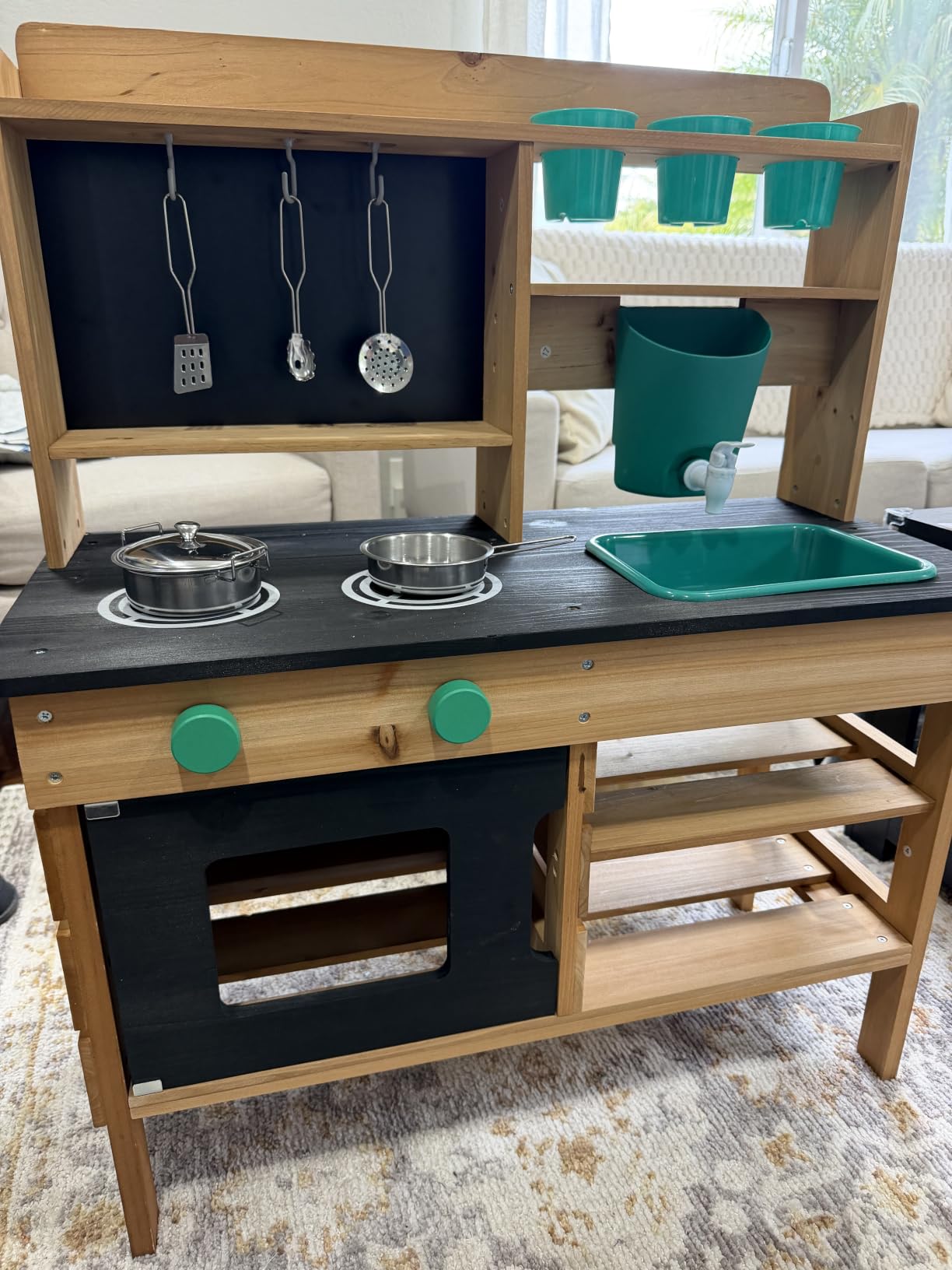 Outdoor Wooden Mud Kitchen for Kids with Water Tank, Sink and Chalkboard customer photo 1