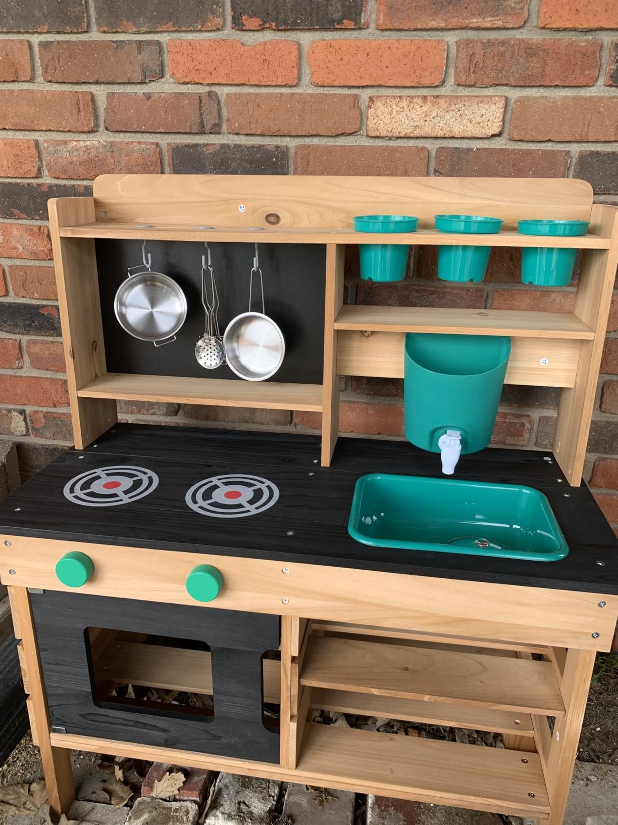 Outdoor Wooden Mud Kitchen for Kids with Water Tank, Sink and Chalkboard customer photo 2