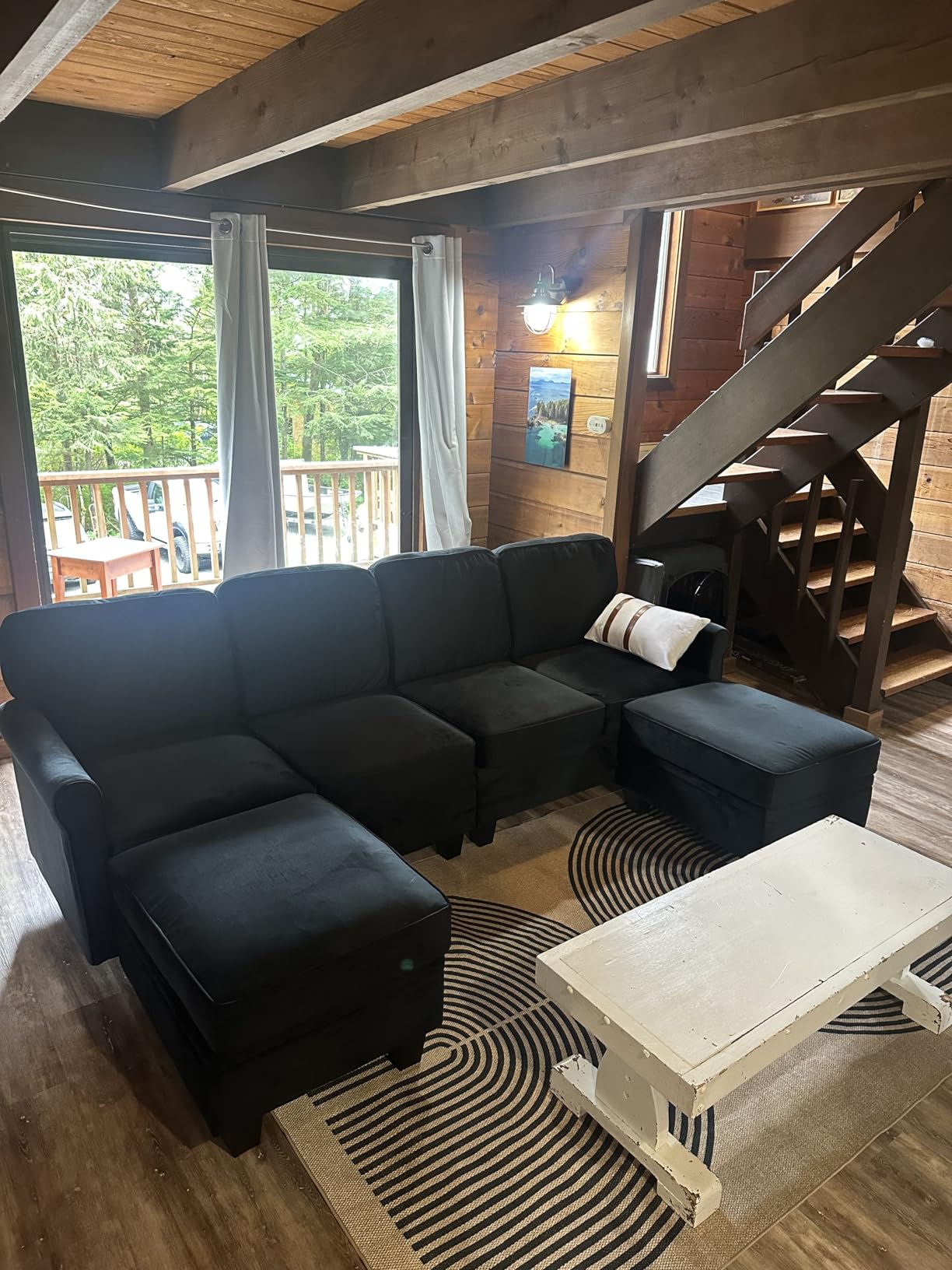 HONBAY Convertible Sectional Sofa with Storage U Shaped Sectional Couch with Reversible Chaise Small Sectional Couches for Living Room,Beige customer photo 1
