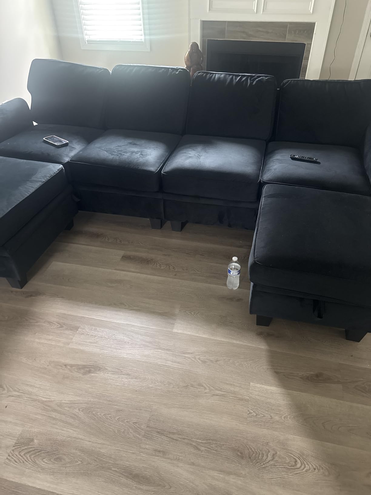 HONBAY Convertible Sectional Sofa with Storage U Shaped Sectional Couch with Reversible Chaise Small Sectional Couches for Living Room,Beige customer photo 2
