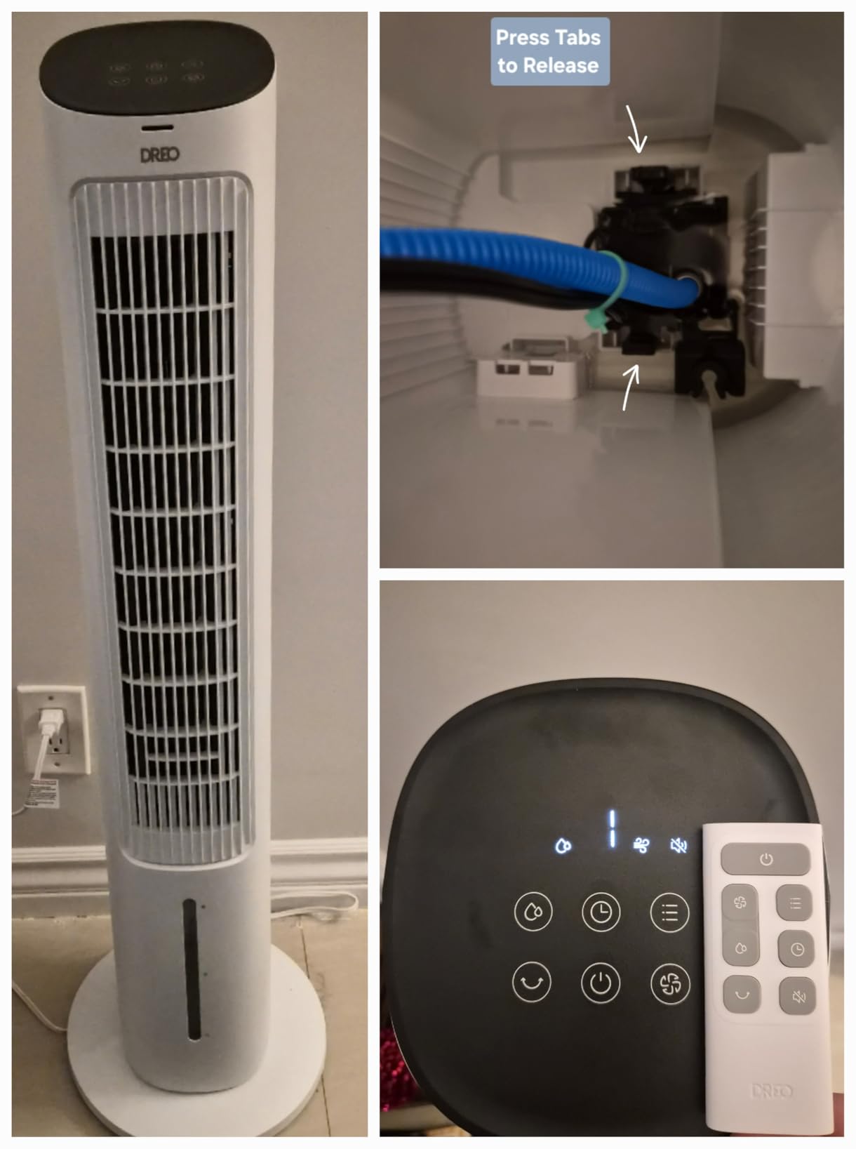 DREO Evaporative Air Swamp Cooler, 40” Standing Fans that Blow Cold Air, 80° Oscillating Bladeless Cooling Fan for Bedroom, Removable Water Tank, Ice Packs, Remote Control, 4 Speeds, 7H Timer, White customer photo 1