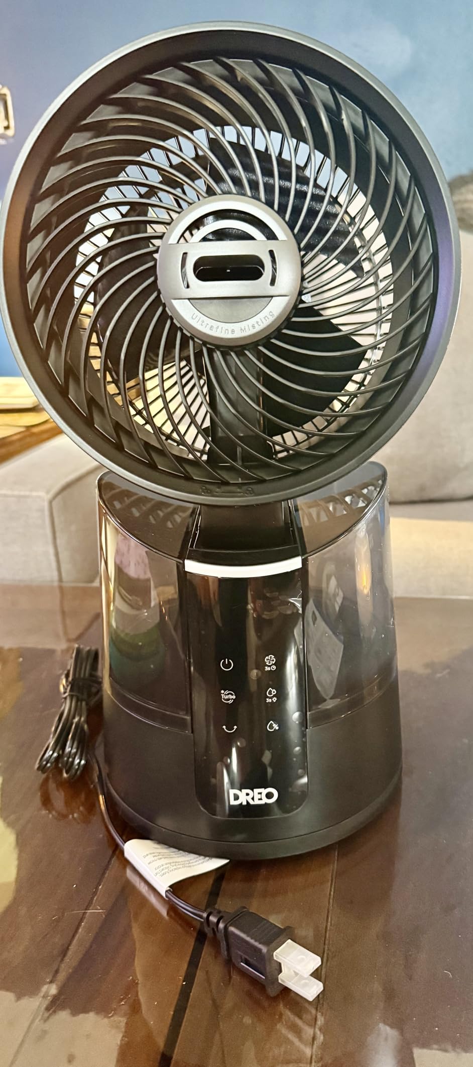DREO TurboCool Misting Fan 516, 5℉ Drop Cooling Fans that Blow Cold Air | 150°+30° Omni-directional Oscillating, Evaporative air cooler, 26 ft/s Wind, Ultrafine Mist, 20dB, 6 Speeds 2 Modes, Grey customer photo 2