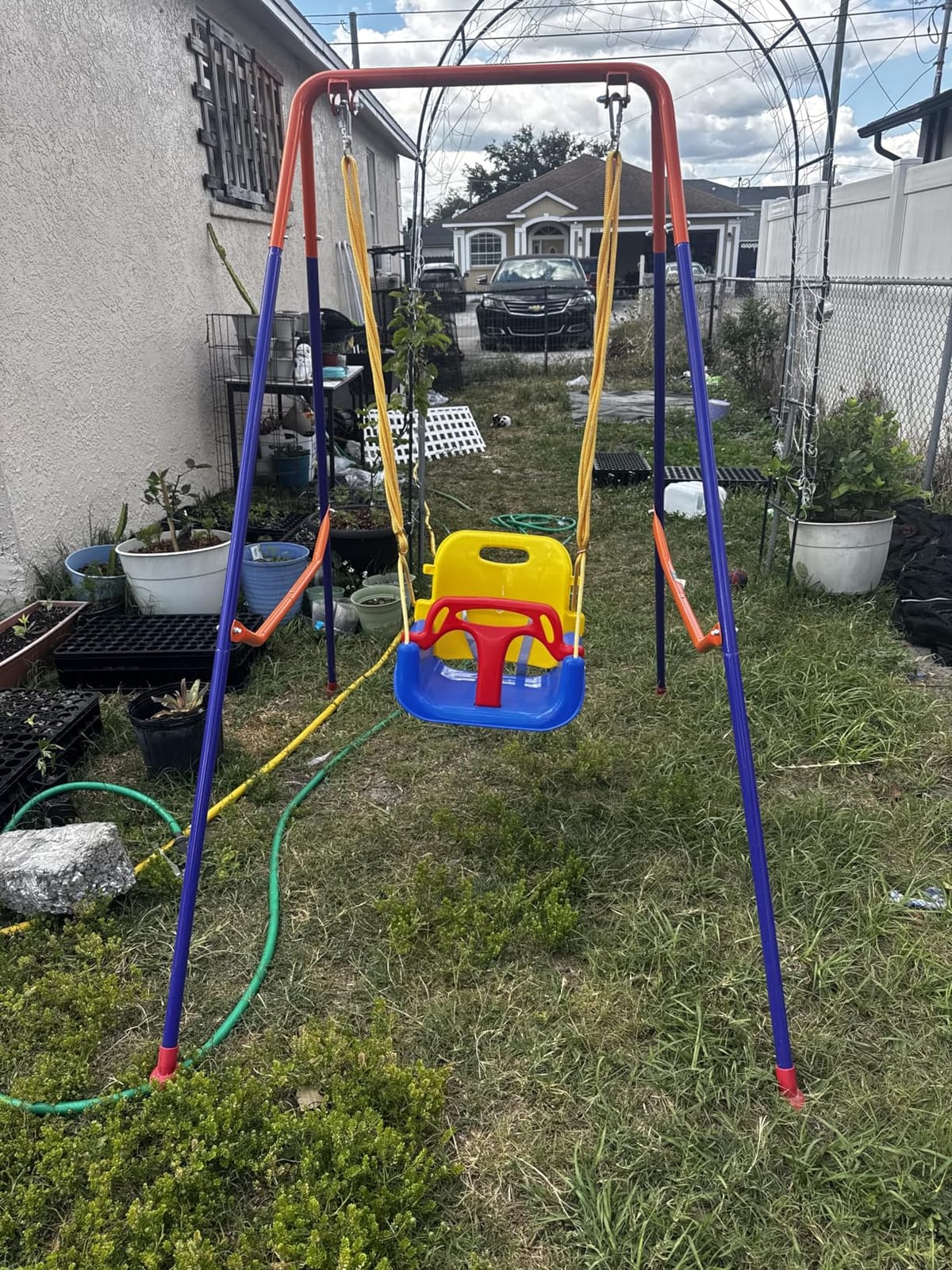 VEVOR Toddler Swing and Jumper, 2 in 1 Swing Set and Bouncer, Soft Cushion with Foldable A-Frame Metal Stand, Heavy-Duty Thick Ropes, Easy to Install and Store, for Indoor or Outdoor Play, Black customer photo 1